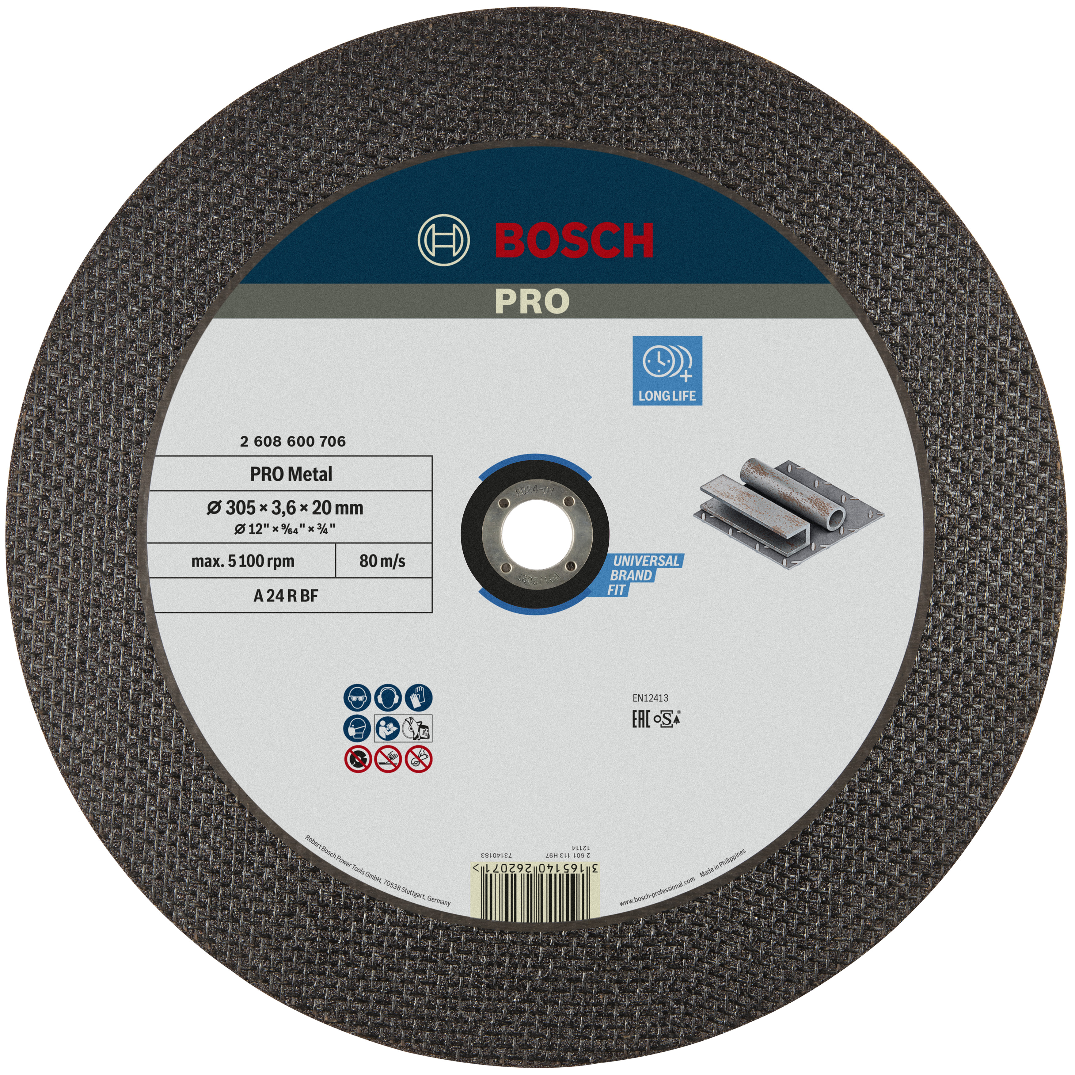 Bosch Accessoires Doorslijpschijf recht Expert for Metal A 24 R BF, 300 mm, 20,00 mm, 3,5 mm 1 stuks - 2608600706