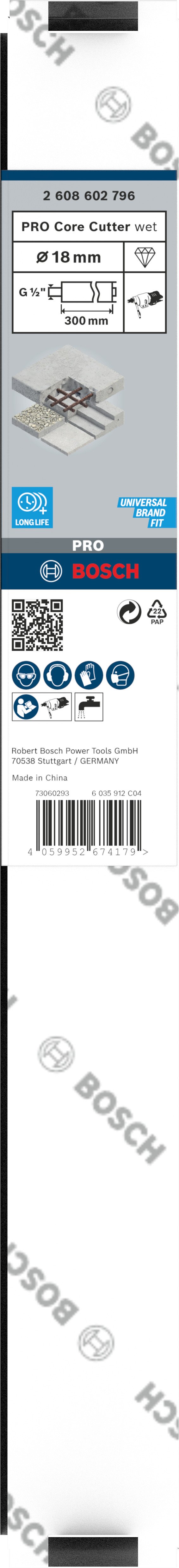 Bosch Accessoires PRO Core Cutter wet | 18 x 300 mm | G 1/2" - 2608601796