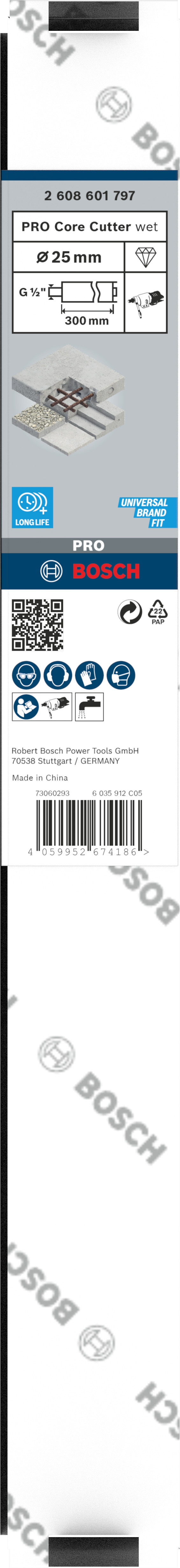 Bosch Accessoires PRO Core Cutter wet | 25 x 300 mm | G 1/2" - 2608601797
