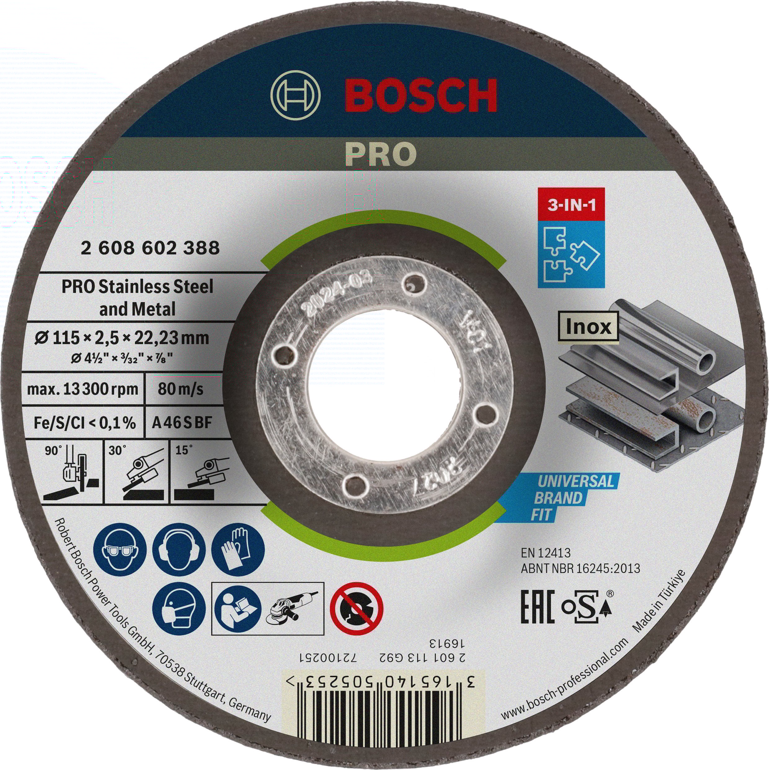 Bosch Accessoires Doorslijpschijven metaal/inox | 115 mm | per 1 | 2608602388 - 2608602388