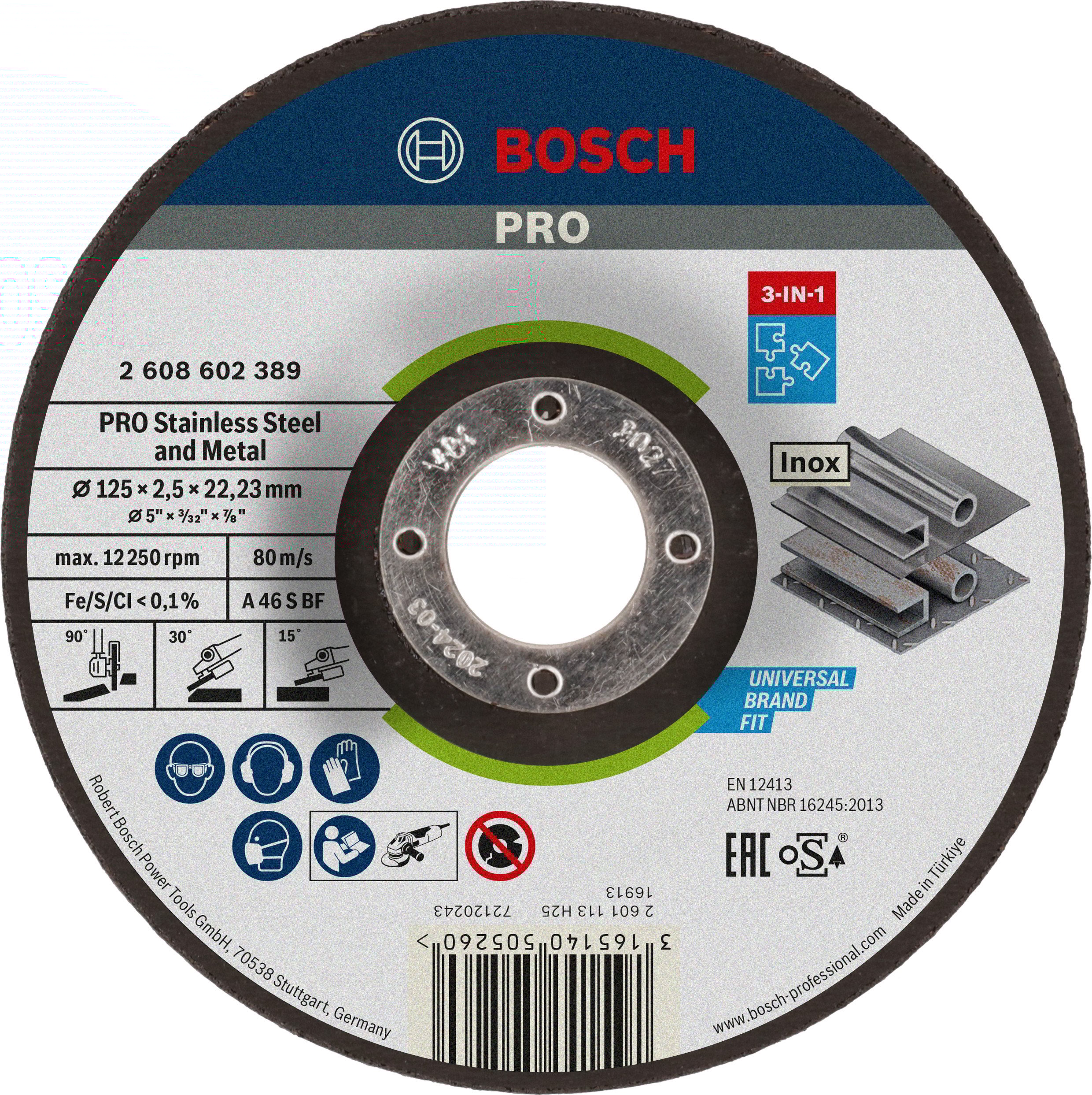 Bosch Accessoires Doorslijpschijven metaal/inox | 125 mm | per 1 | 2608602389 - 2608602389