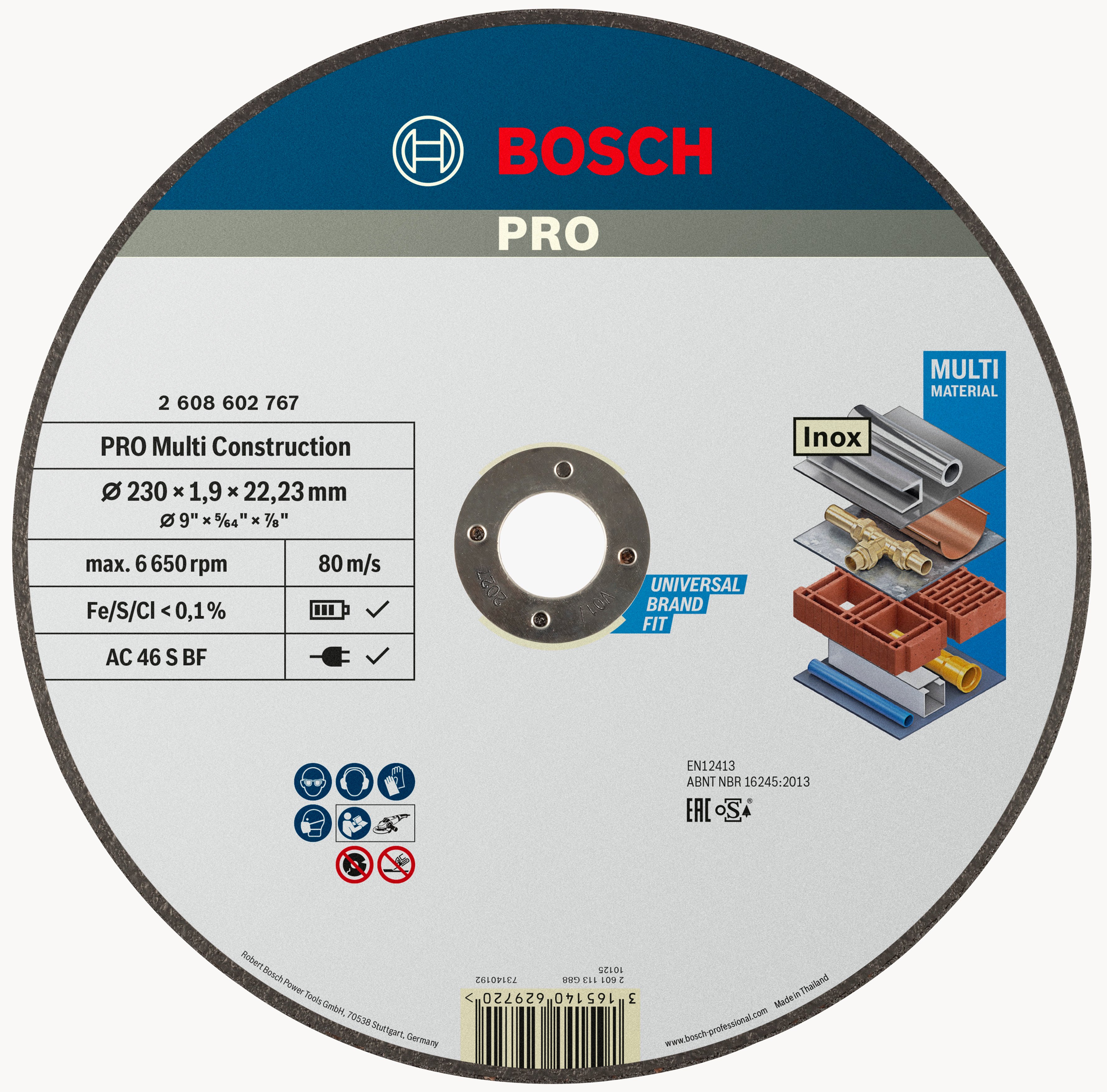 Bosch Accessoires Doorslijpschijf recht Rapido Multi Construction ACS 46 V BF, 230 mm, 22,23 mm, 1,9 mm 1 stuks - 2608602767