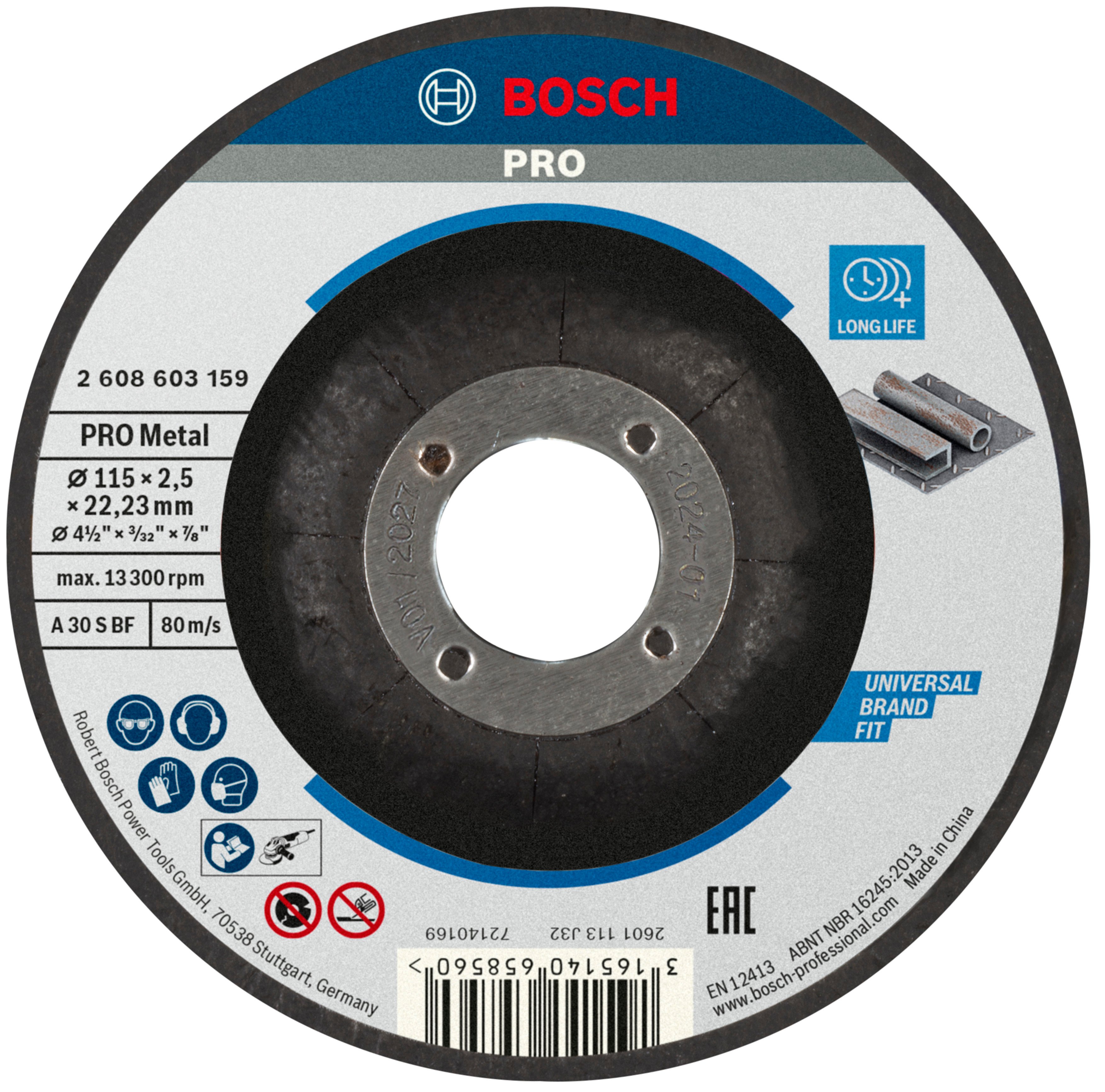 Bosch Accessoires Doorslijpschijf gebogen Standard for Metal A 30 S BF, 115 mm, 22,23 mm, 2,5 mm 1 stuks - 2608603159