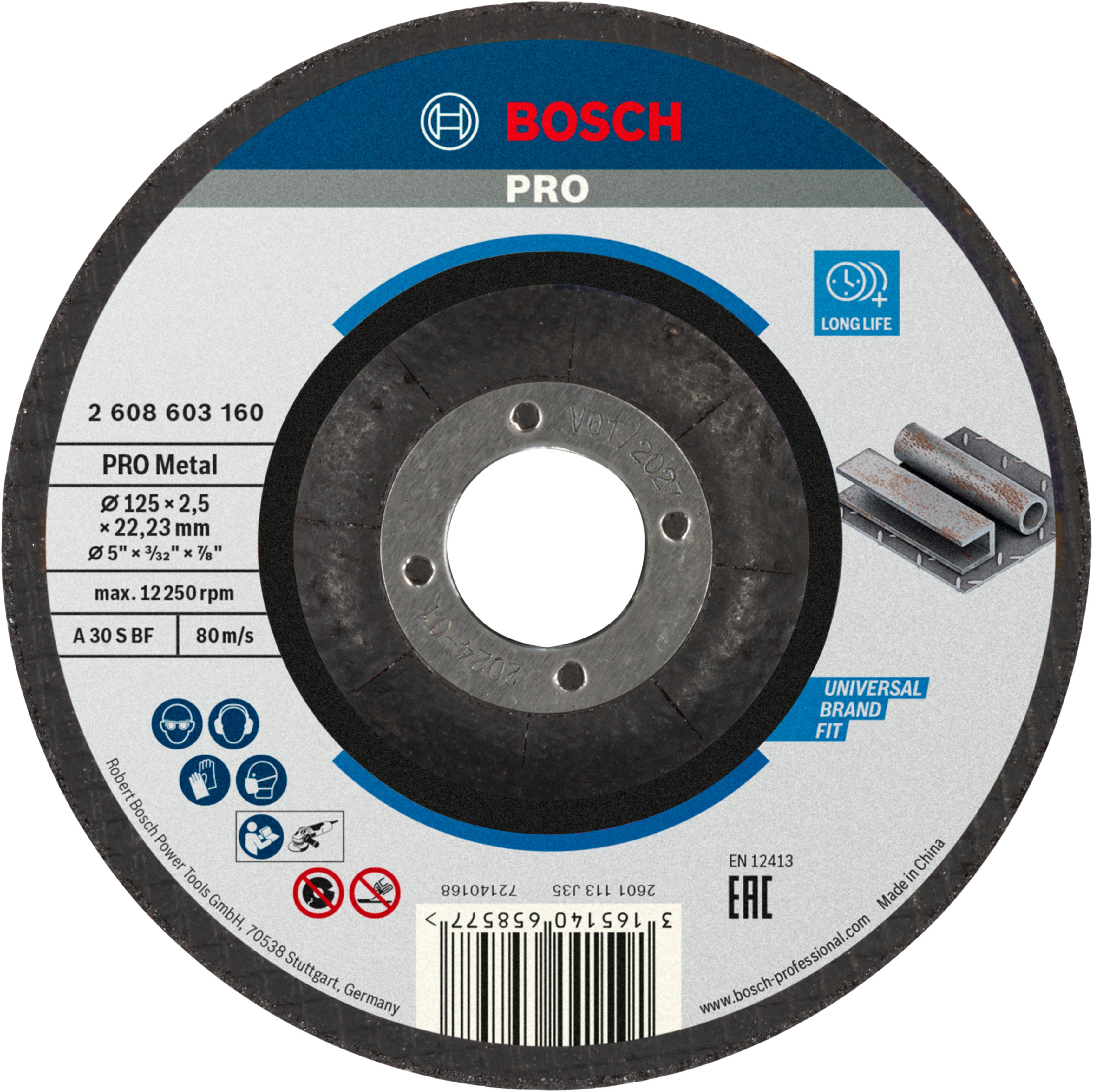 Bosch Accessoires Doorslijpschijf gebogen Standard for Metal A 30 S BF, 125 mm, 22,23 mm, 2,5 mm 1 stuks - 2608603160