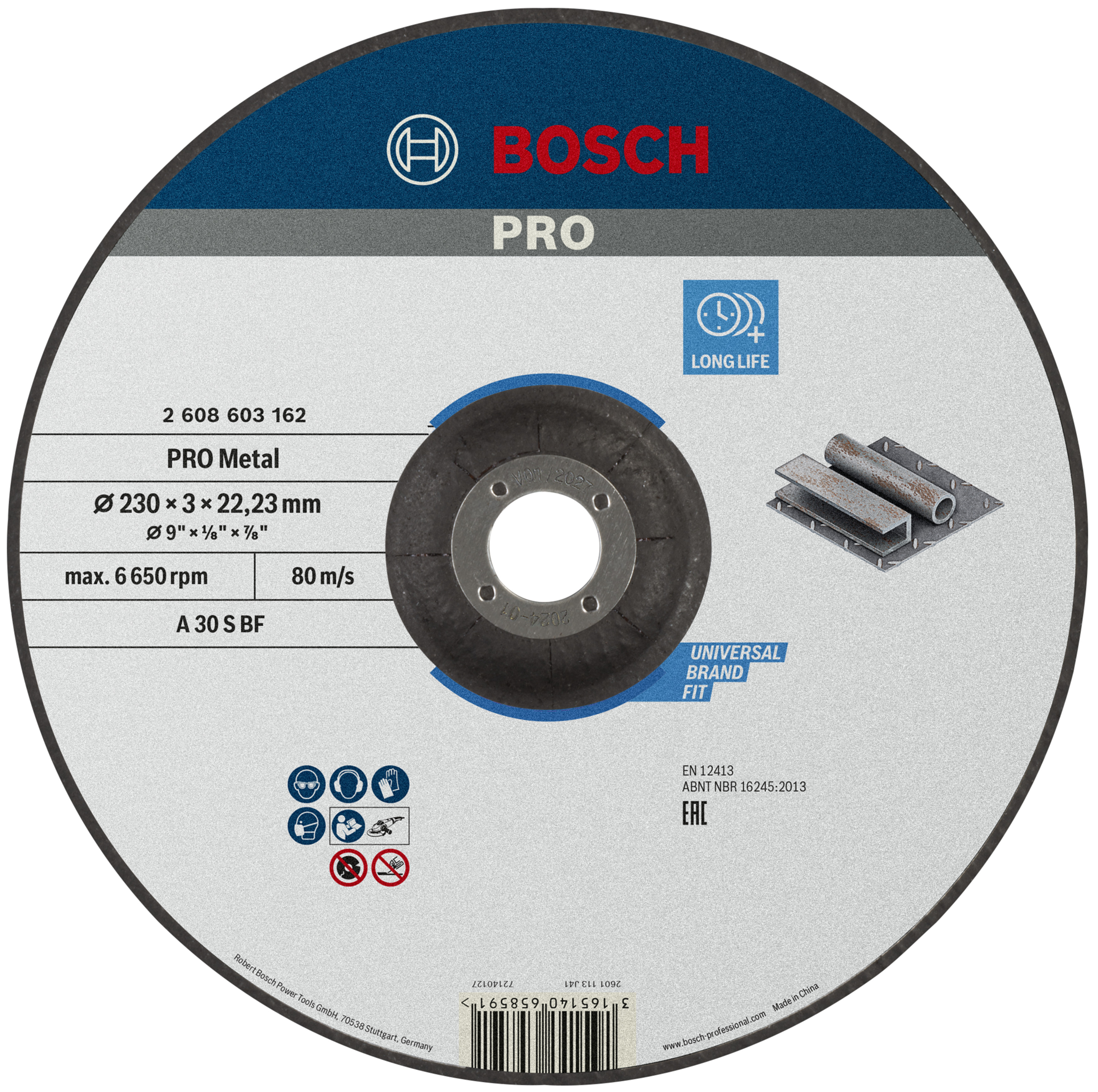Bosch Accessoires Doorslijpschijf gebogen Standard for Metal A 30 S BF, 230 mm, 22,23 mm, 3,0 mm 1 stuks - 2608603162