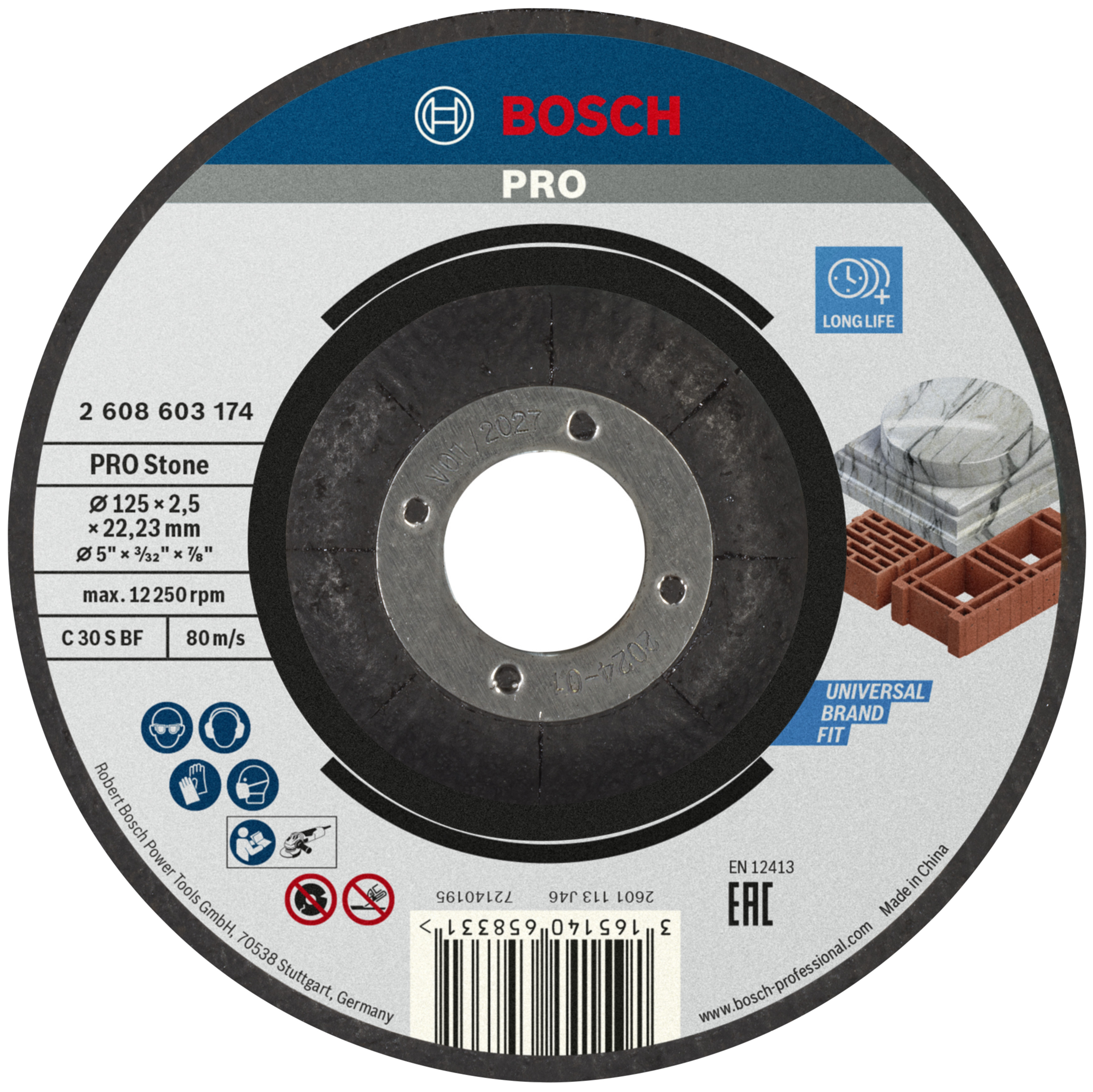 Bosch Accessoires Doorslijpschijf gebogen Standard for Stone C 30 S BF, 125 mm, 22,23 mm, 2,5 mm 1 stuks - 2608603174