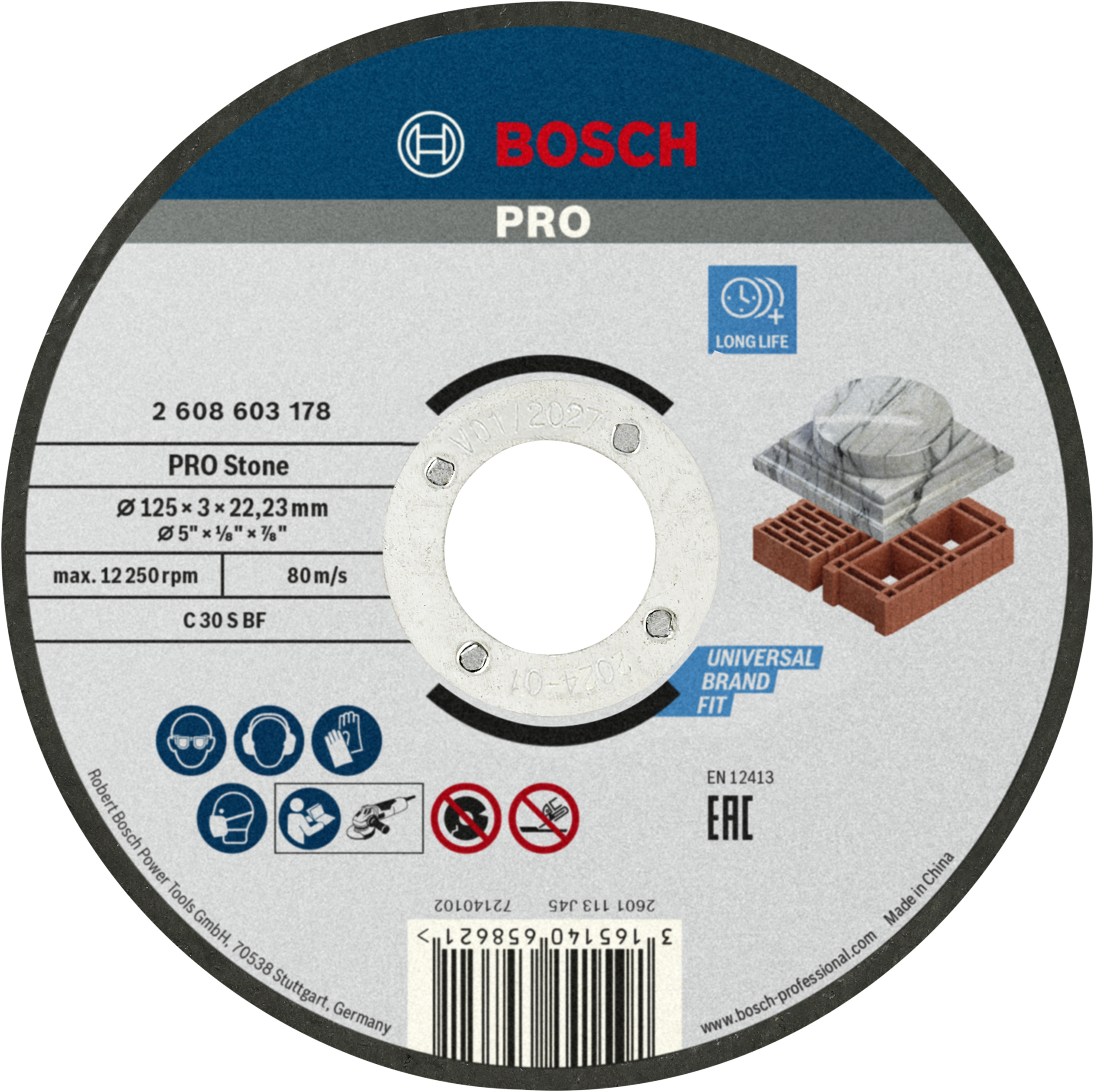 Bosch Accessoires Doorslijpschijf recht Standard for Stone C 30 S BF, 125 mm, 22,23 mm, 3,0 mm 1 stuks - 2608603178