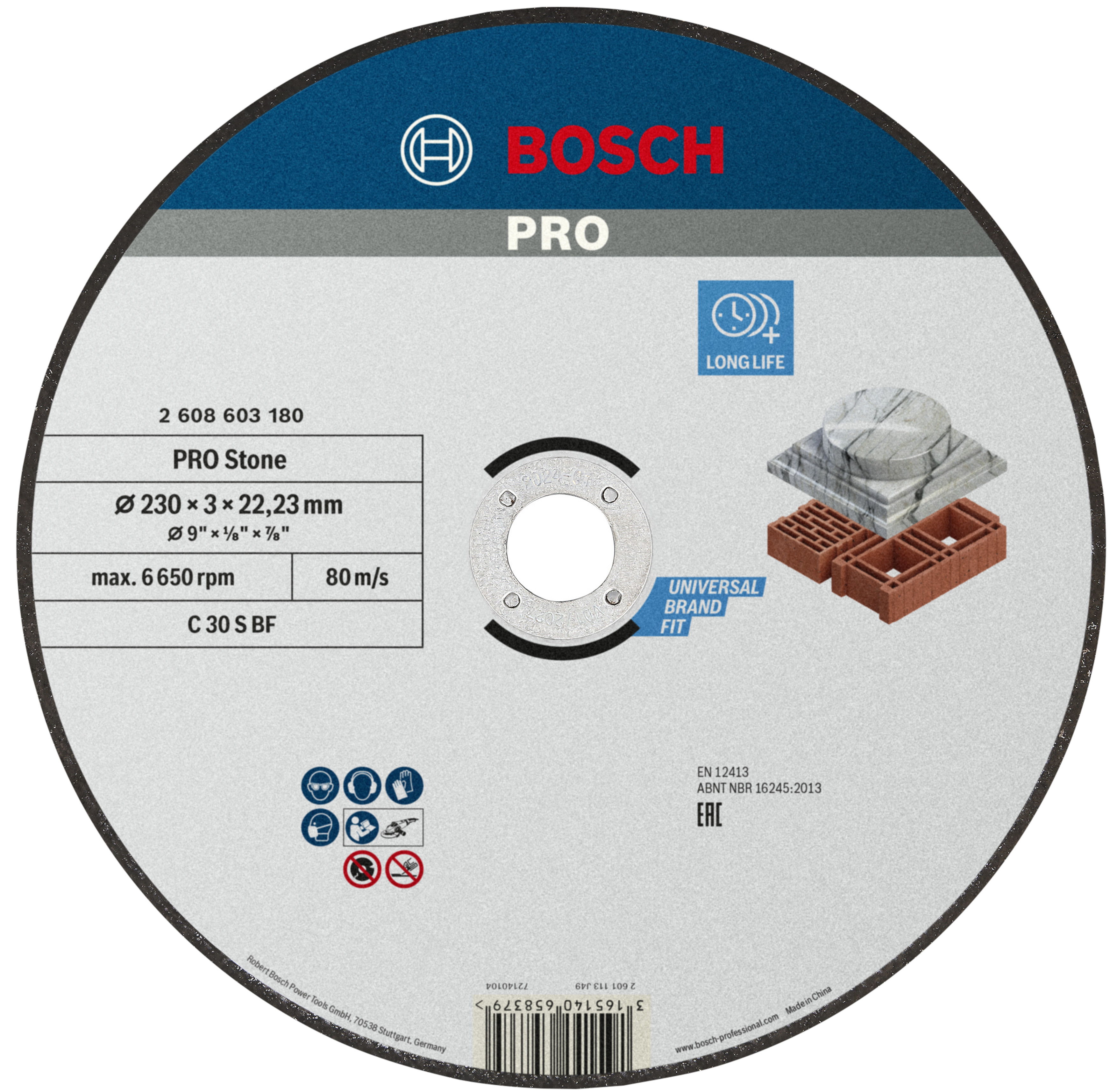 Bosch Accessoires Doorslijpschijf recht Standard for Stone C 30 S BF, 230 mm, 22,23 mm, 3,0 mm 1 stuks - 2608603180
