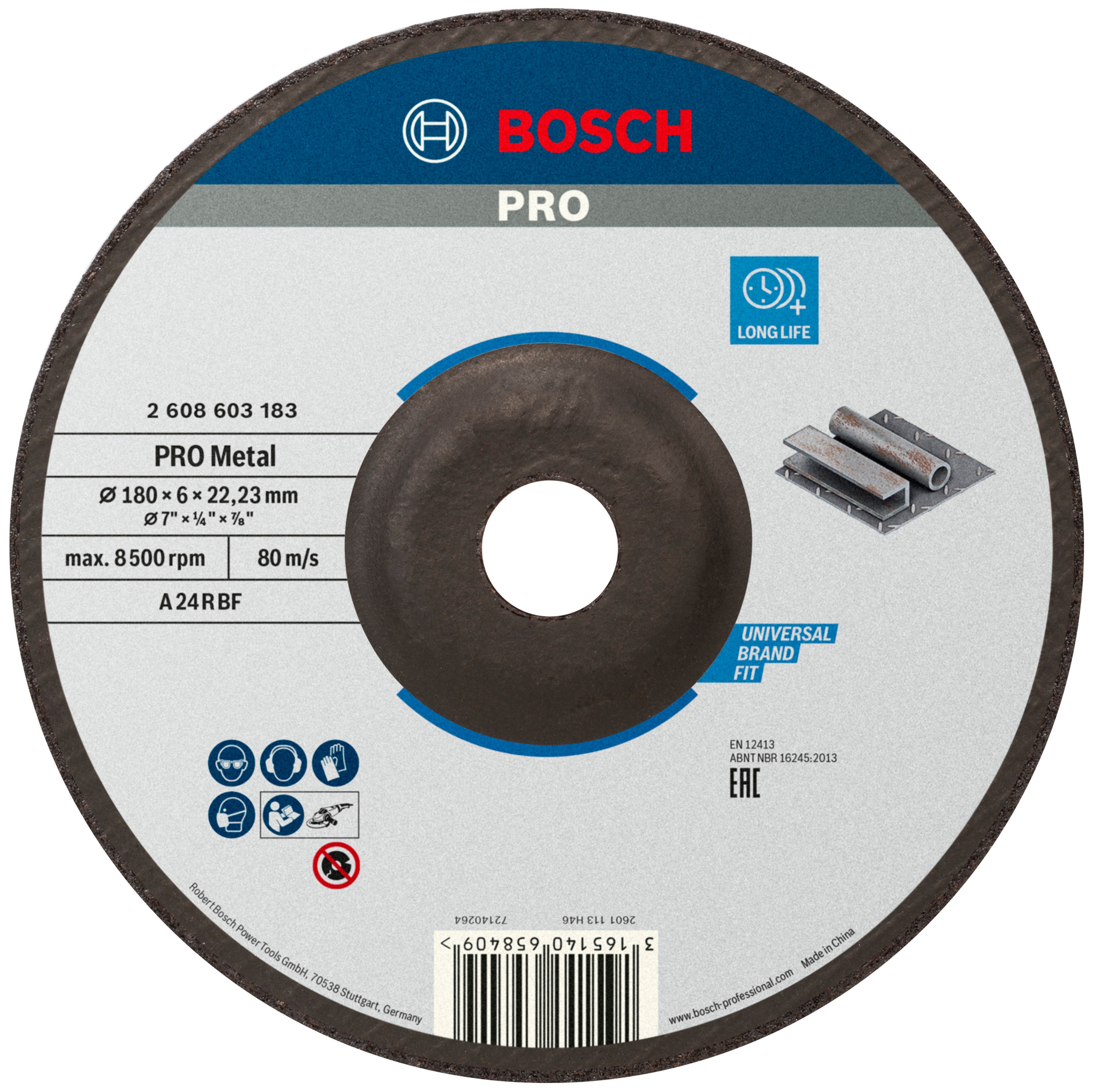 Bosch Accessoires Afbraamschijf gebogen Standard for Metal A 24 P BF, 180 mm, 22,23 mm, 6,0 mm 1 stuks - 2608603183