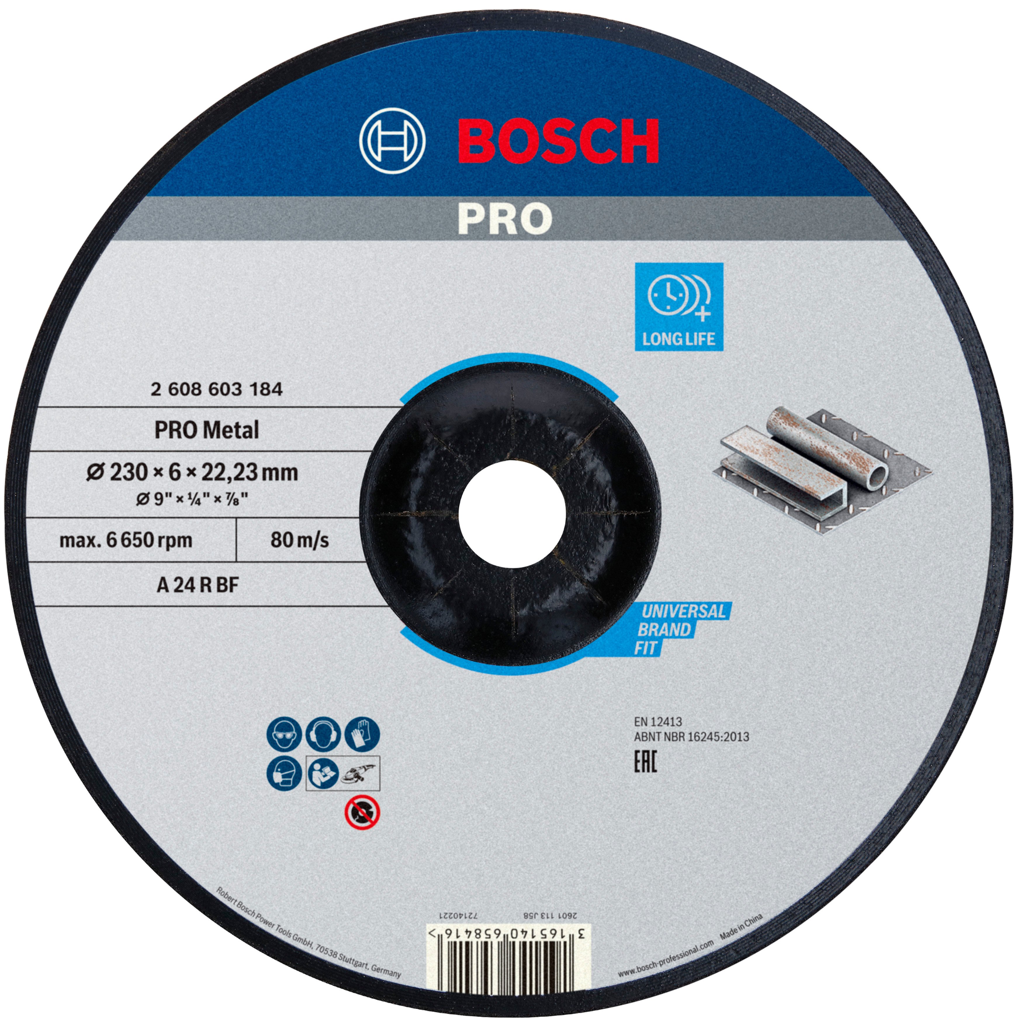 Bosch Accessoires Afbraamschijf gebogen Standard for Metal A 24 P BF, 230 mm, 22,23 mm, 6,0 mm 1 stuks - 2608603184