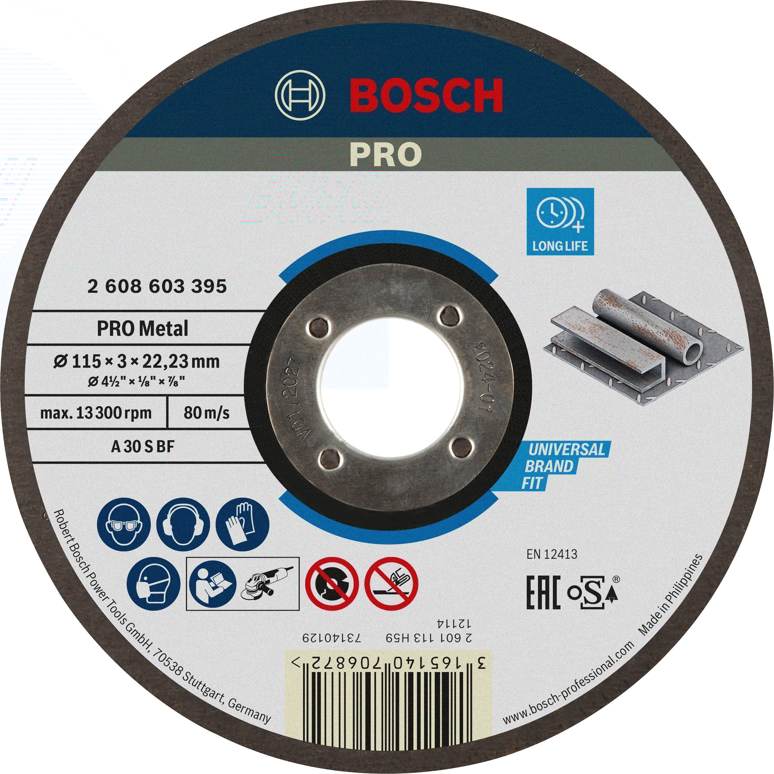 Bosch Accessoires Doorslijpschijf recht Expert for Metal AS 30 S BF, 115 mm, 22,23 mm, 3,0 mm 1 stuks - 2608603395