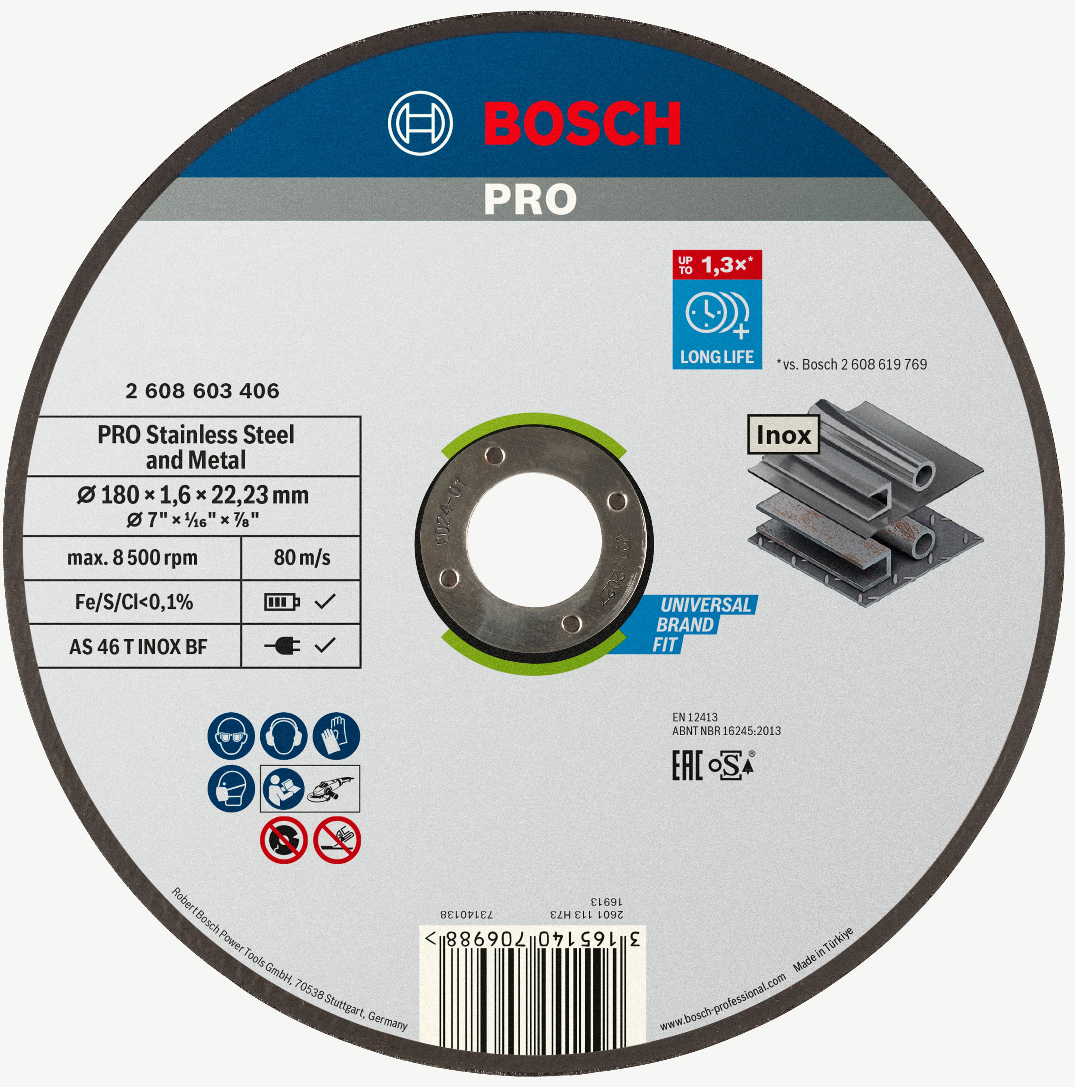 Bosch Accessoires Doorslijpschijf recht Expert for Inox - Rapido AS 46 T INOX BF, 180 mm, 22,23 mm, 1,6 mm 1st - 2608603406