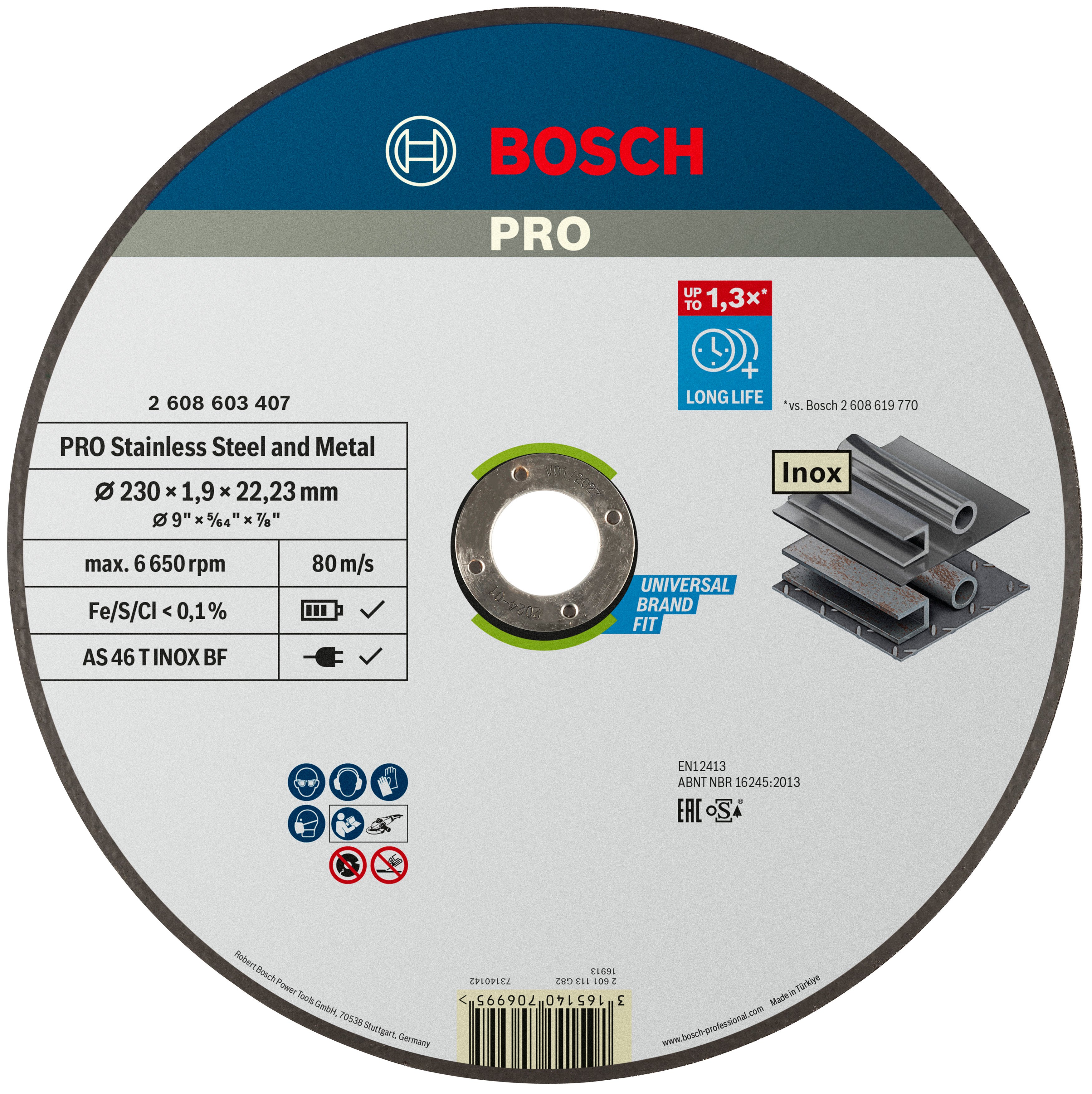 Bosch Accessoires Doorslijpschijf recht Expert for Inox - Rapido AS 46 T INOX BF, 230 mm, 22,23 mm, 1,9 mm 1 stuks - 2608603407
