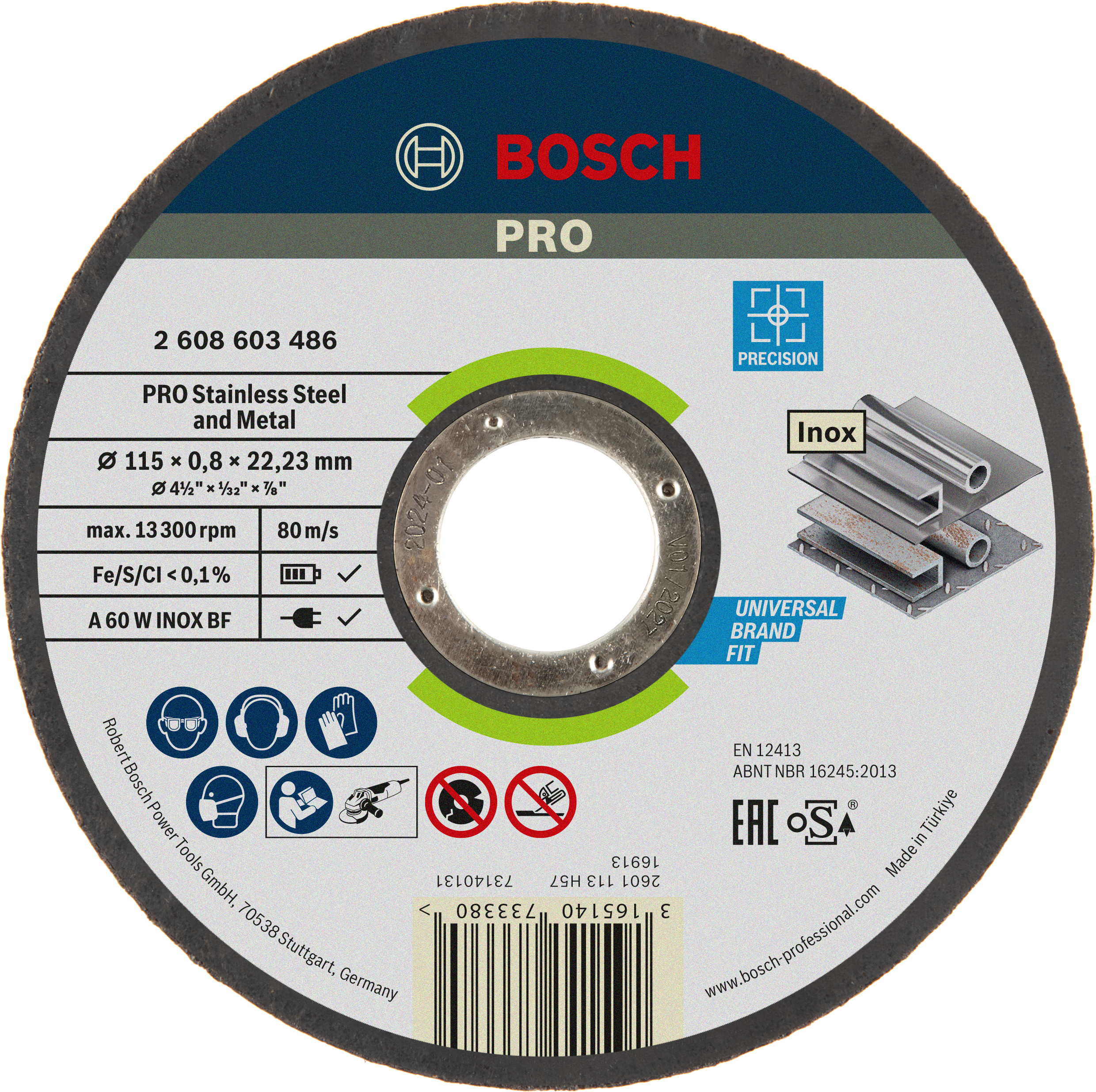 Bosch Accessoires Doorslijpschijf recht Best for Inox - Rapido A 60 W INOX BF, 115 mm, 22,23 mm, 0,8 mm 1 stuks - 2608603486