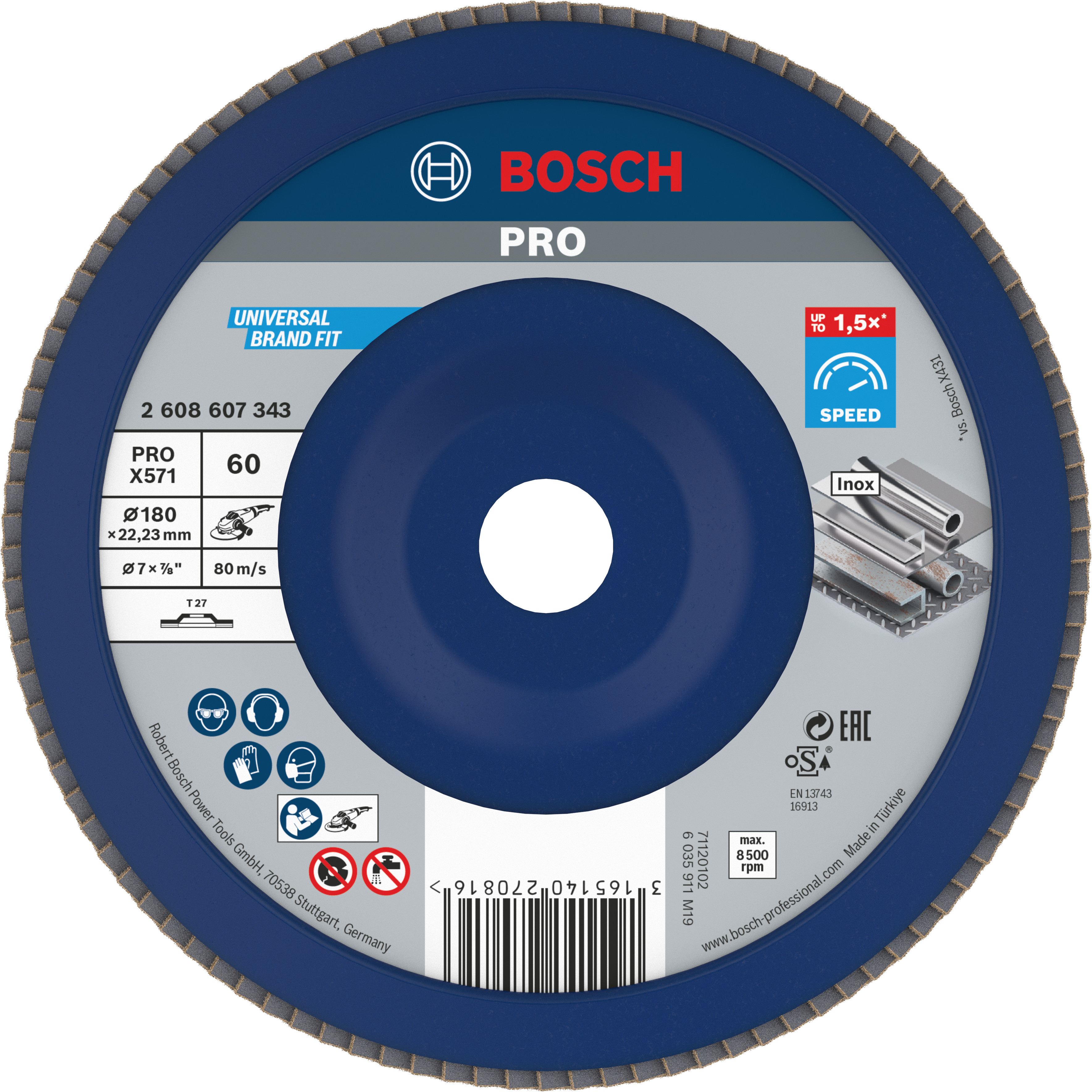 Bosch Accessoires 1 Lamellenschijf 180 X571, Best for Metal recht, kunststof, 60 - 2608607343