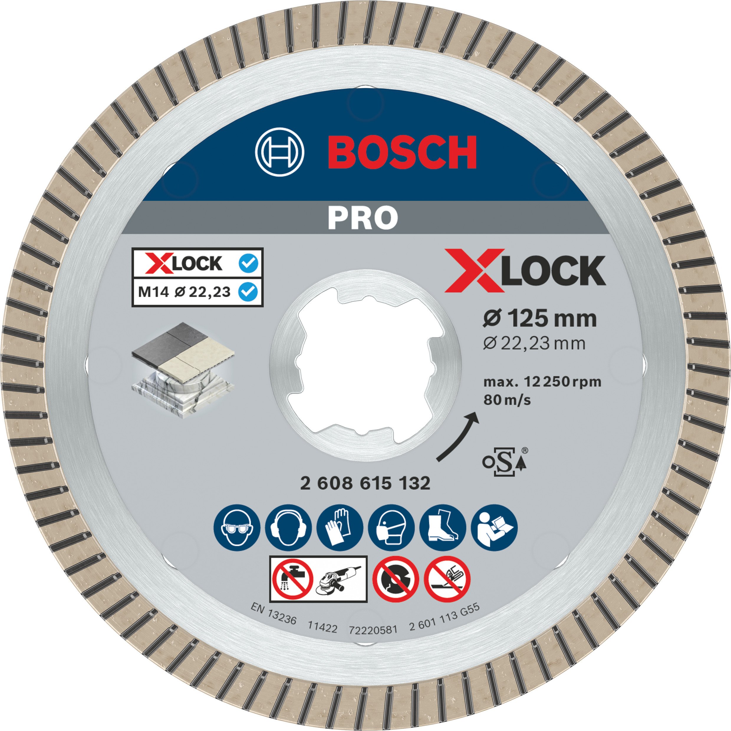 Bosch Accessoires X-LOCK Diamantschijf Best for Ceramic Extraclean Turbo 125 x 22,23 x 1,4 x 7 mm - 1 stuk(s) - 2608615132
