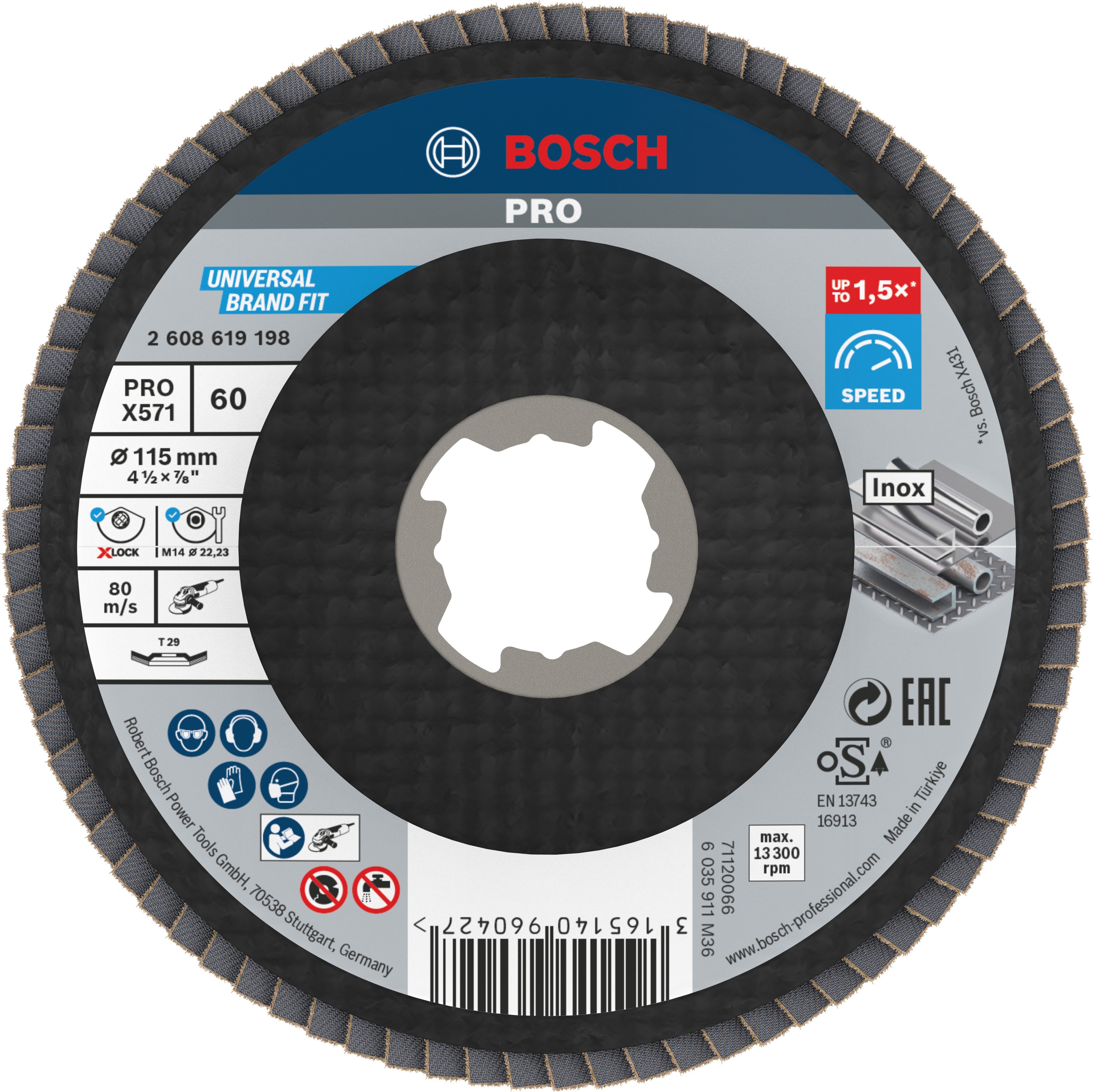 Bosch Accessoires X-LOCK Lamellenschijf Best for Metal schuin, glasvezel, Ø115mm, G 60, X571 - 1 stuk(s) - 2608619198