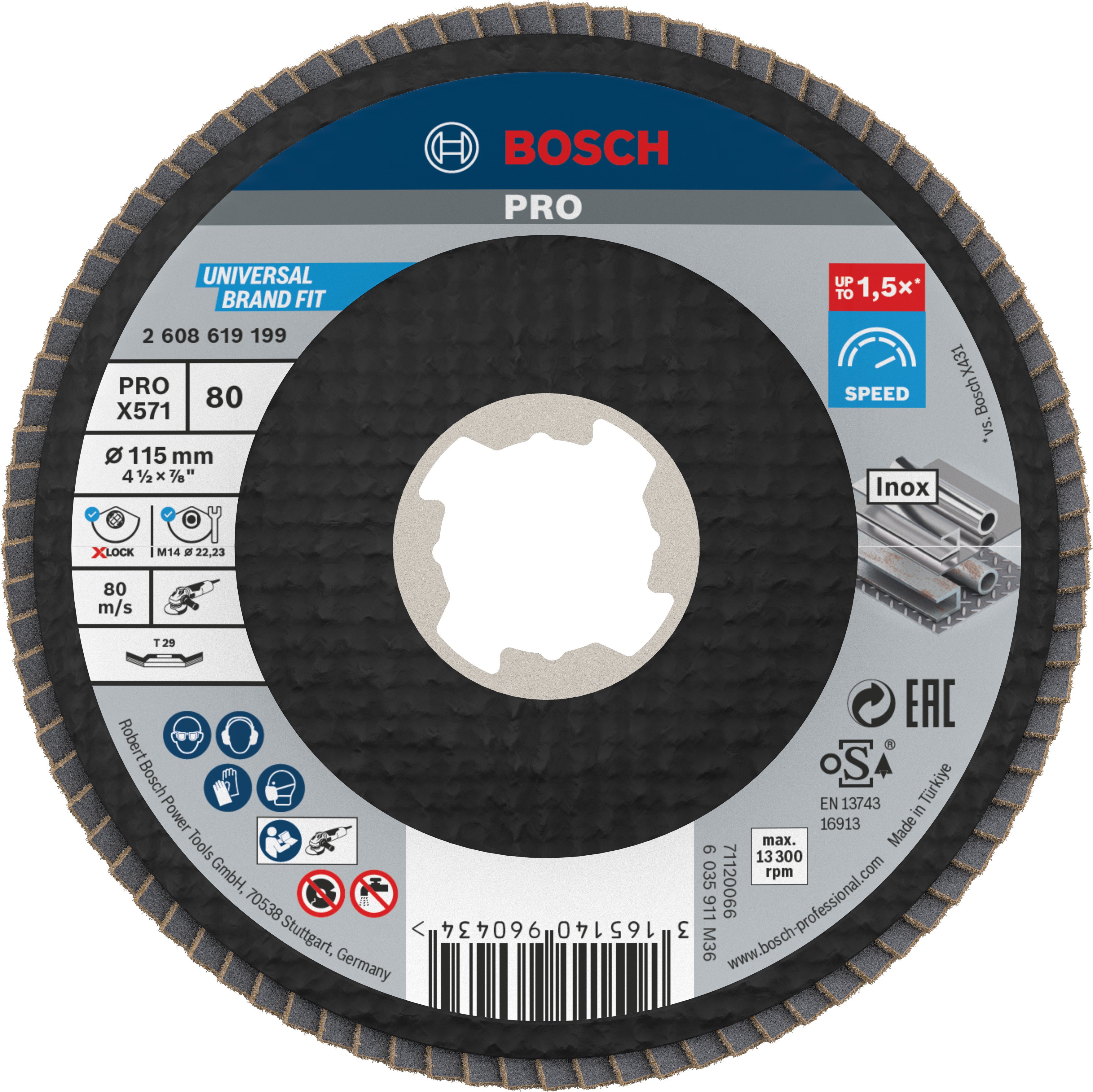 Bosch Accessoires X-LOCK Lamellenschijf Best for Metal schuin, glasvezel, Ø115mm, G 80, X571 - 1 stuk(s) - 2608619199