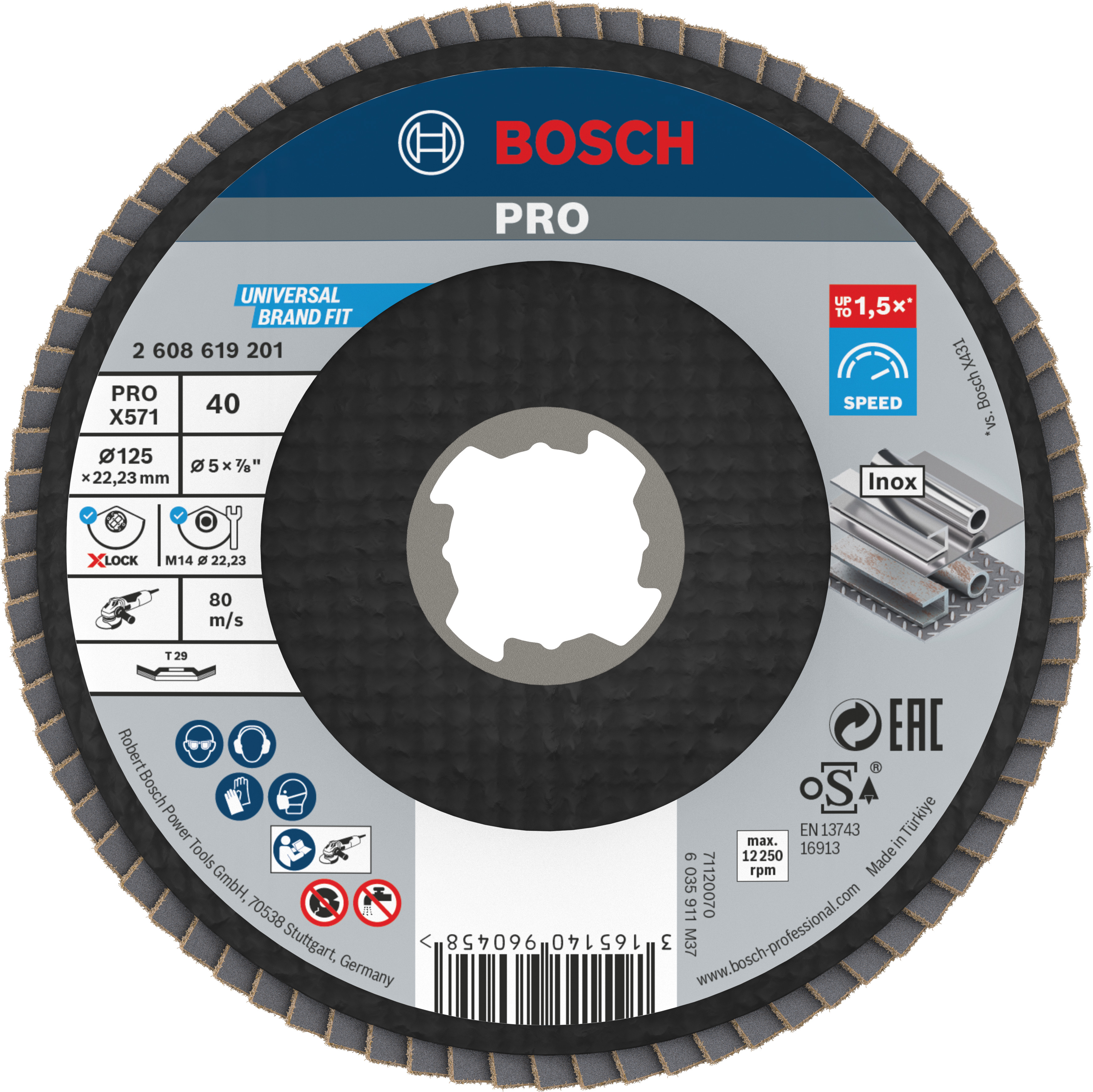 Bosch Accessoires X-LOCK Lamellenschijf Best for Metal schuin, glasvezel, Ø125mm, G 40, X571 - 1 stuk(s) - 2608619201