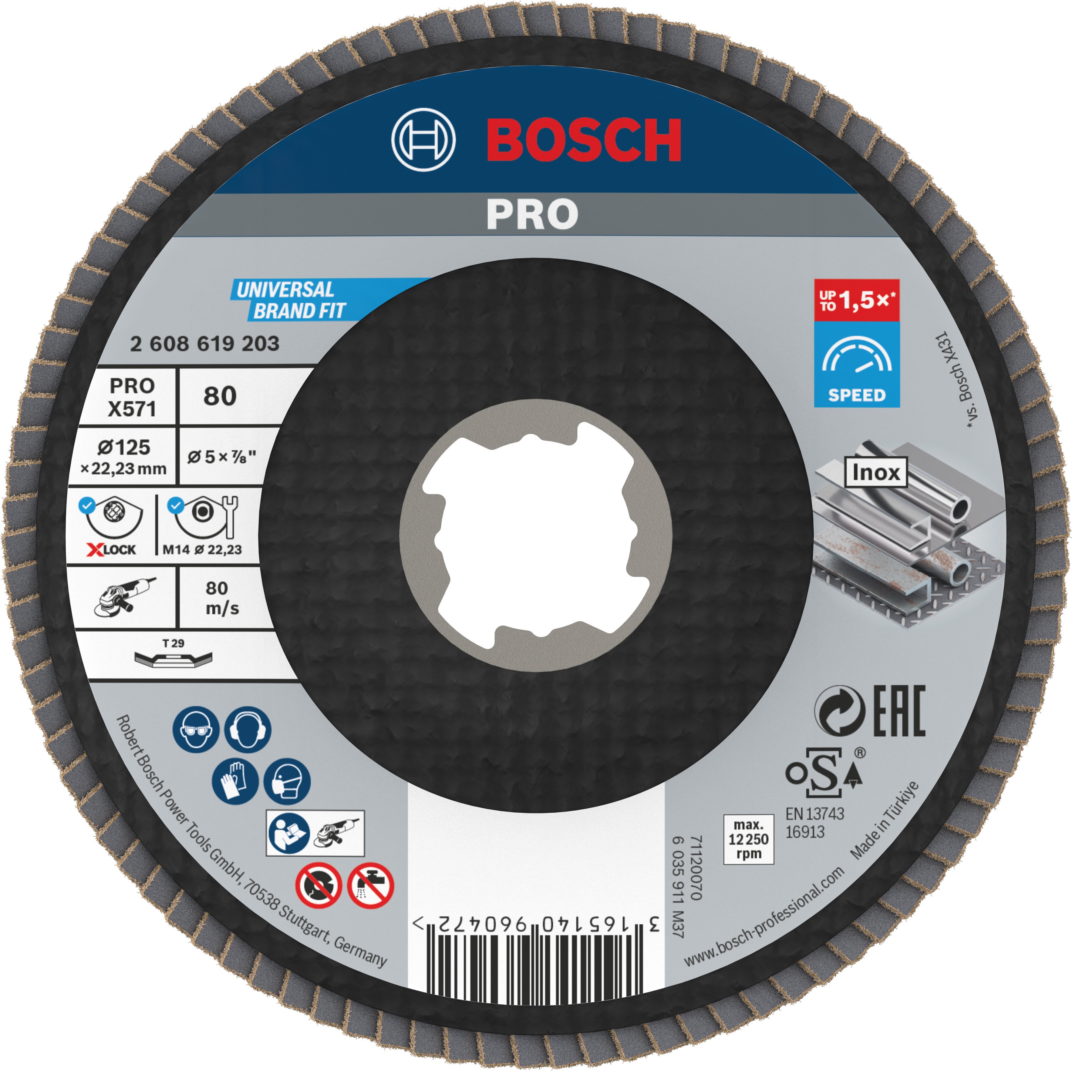 Bosch Accessoires X-LOCK Lamellenschijf Best for Metal schuin, glasvezel, Ø125mm, G 80, X571 - 1 stuk(s) - 2608619203