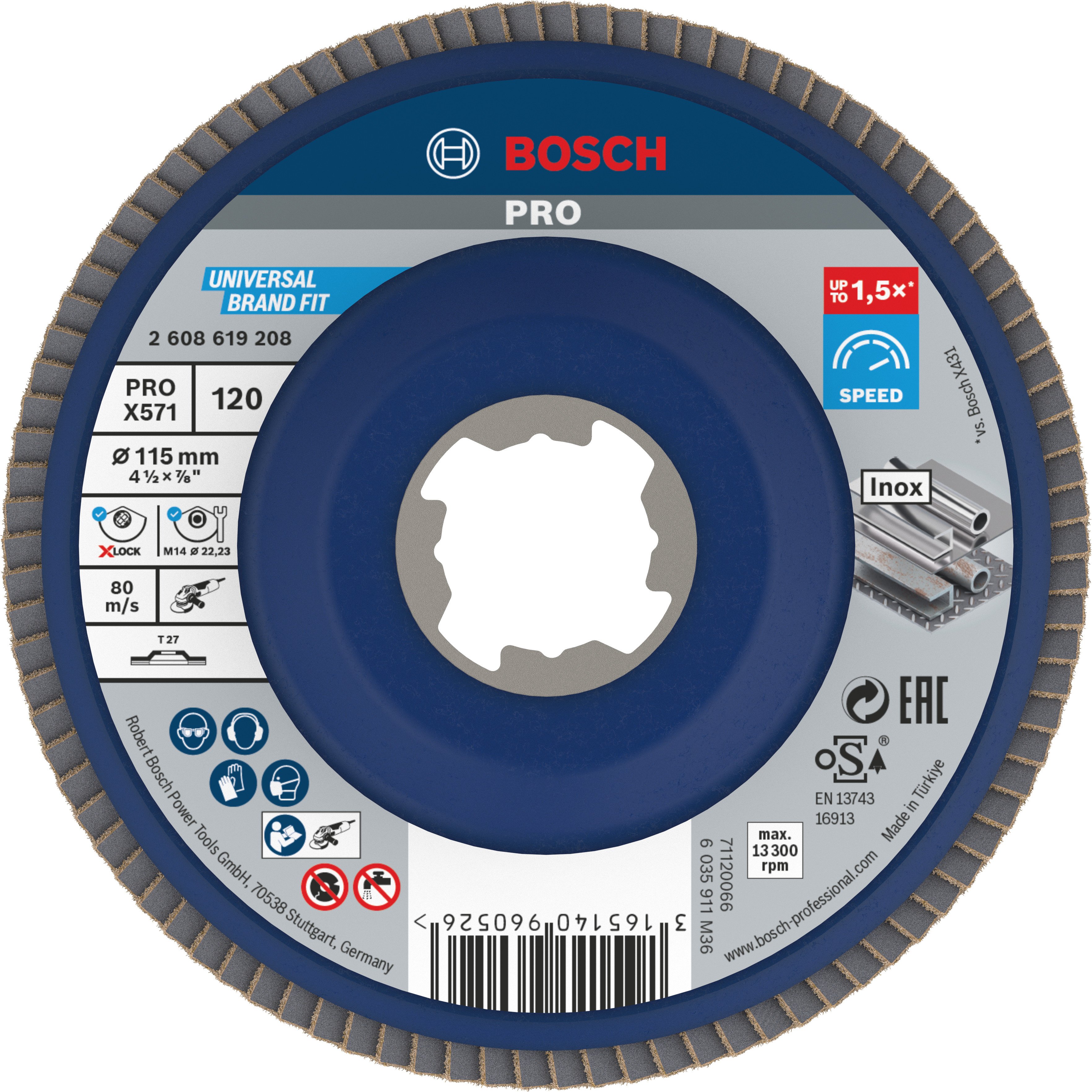 Bosch Accessoires X-LOCK Lamellenschijf Best for Metal recht, kunststof, Ø115mm, G 120, X571 - 1 stuk(s) - 2608619208