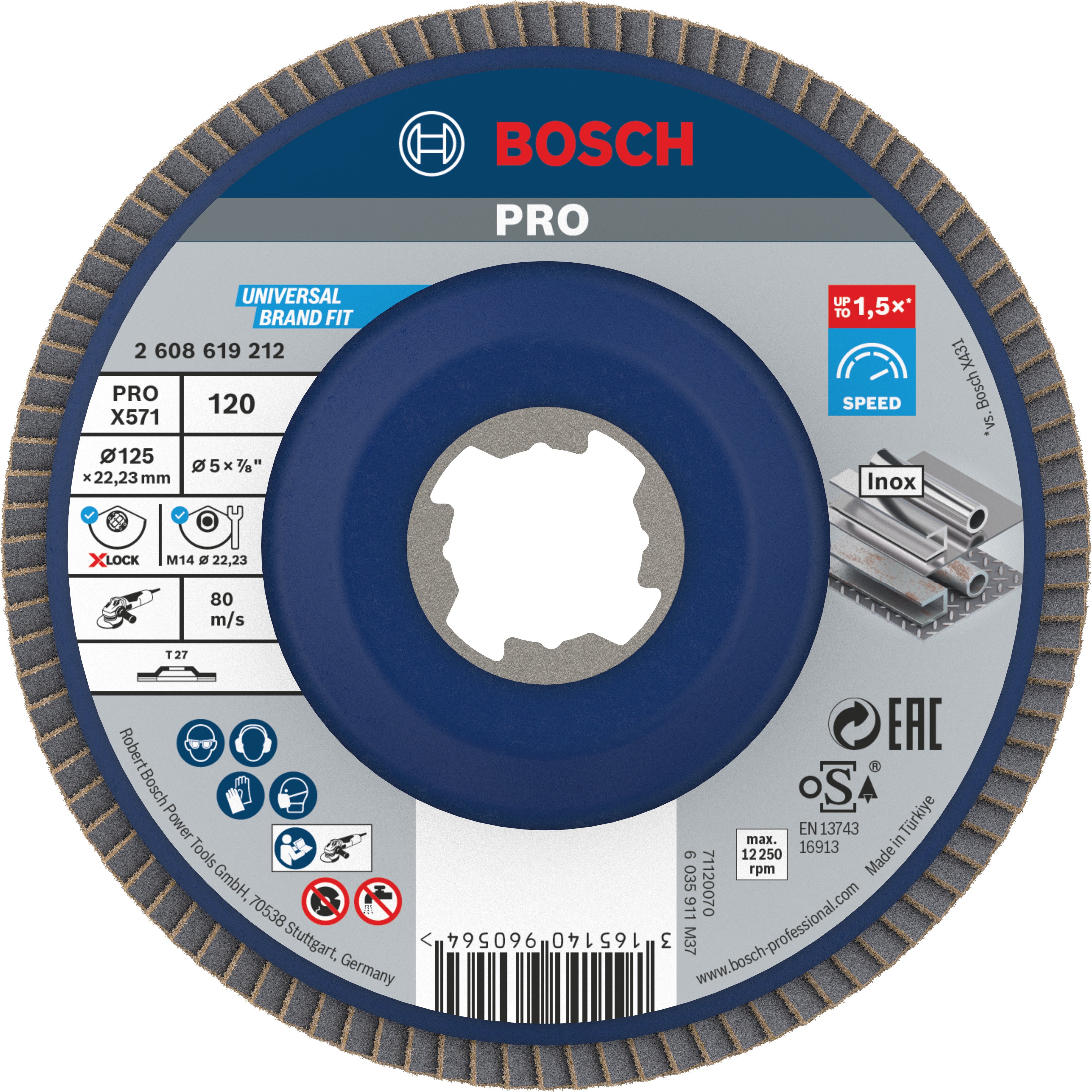 Bosch Accessoires X-LOCK Lamellenschijf Best for Metal recht, kunststof, Ø125mm, G 120, X571 - 1 stuk(s) - 2608619212