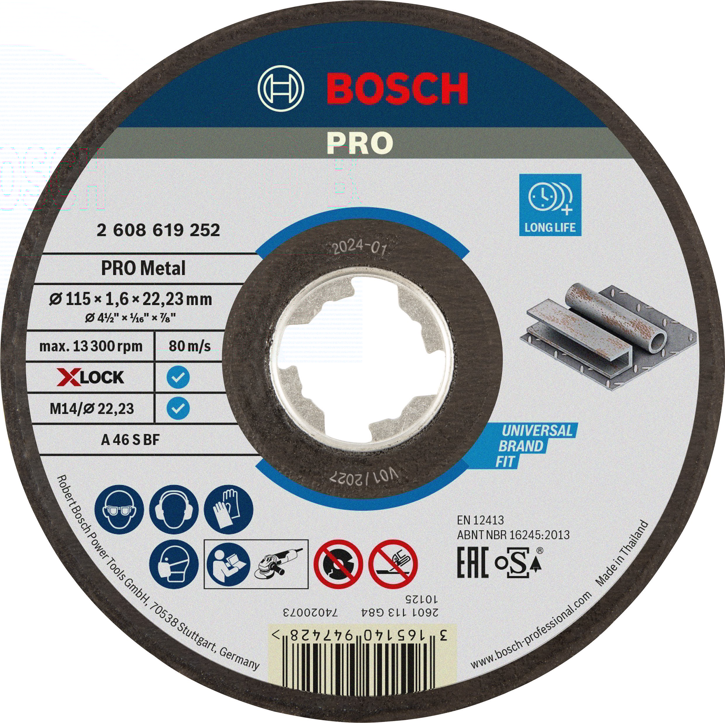 Bosch Accessoires X-LOCK Slijpschijf Expert for Metal 115x1.6x22.23mm, recht - 1 stuk(s) - 2608619252