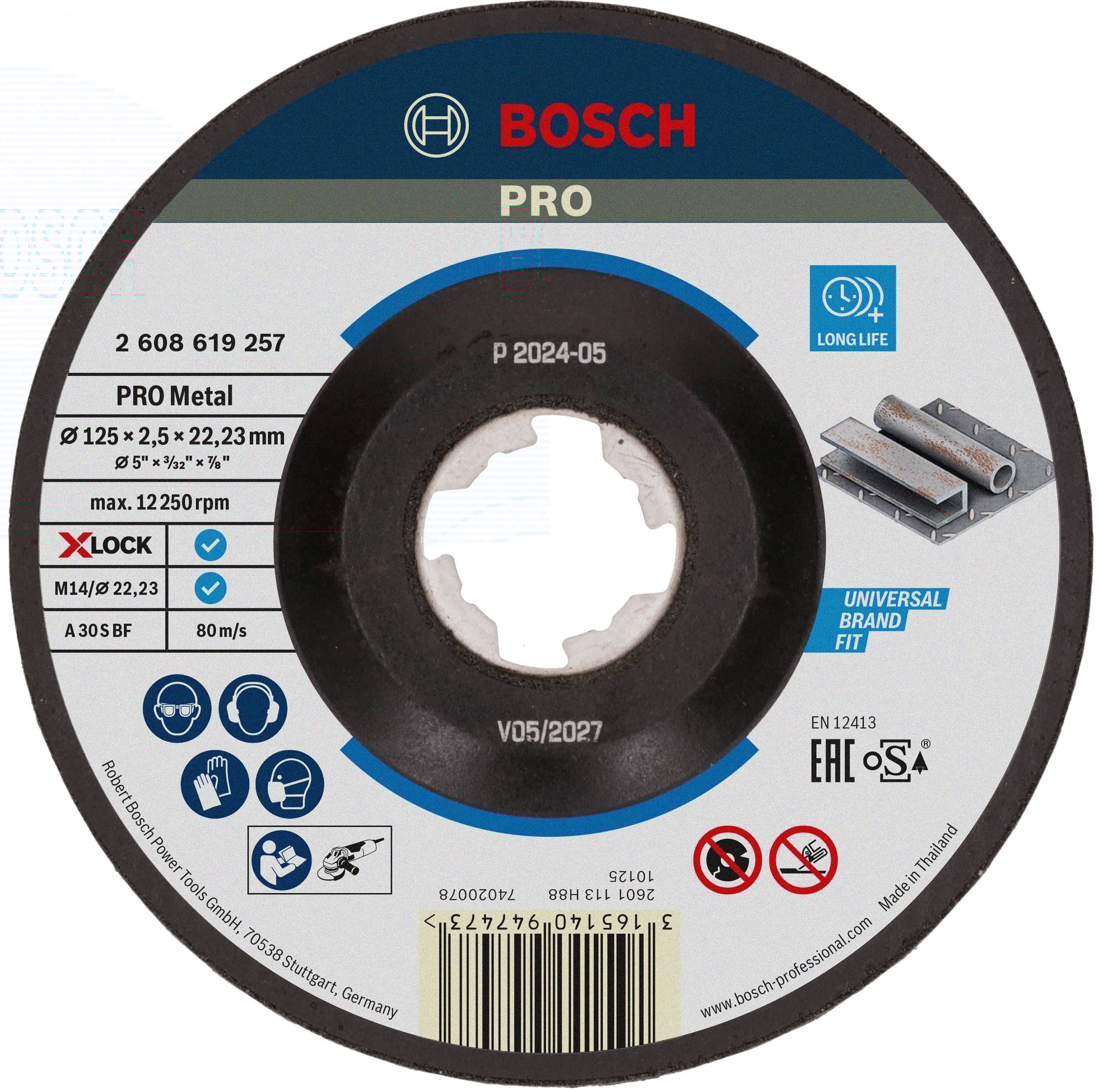 Bosch Accessoires X-LOCK Slijpschijf Expert for Metal 125x2.5x22.23mm, gebogen - 25 stuk(s) - 2608619257