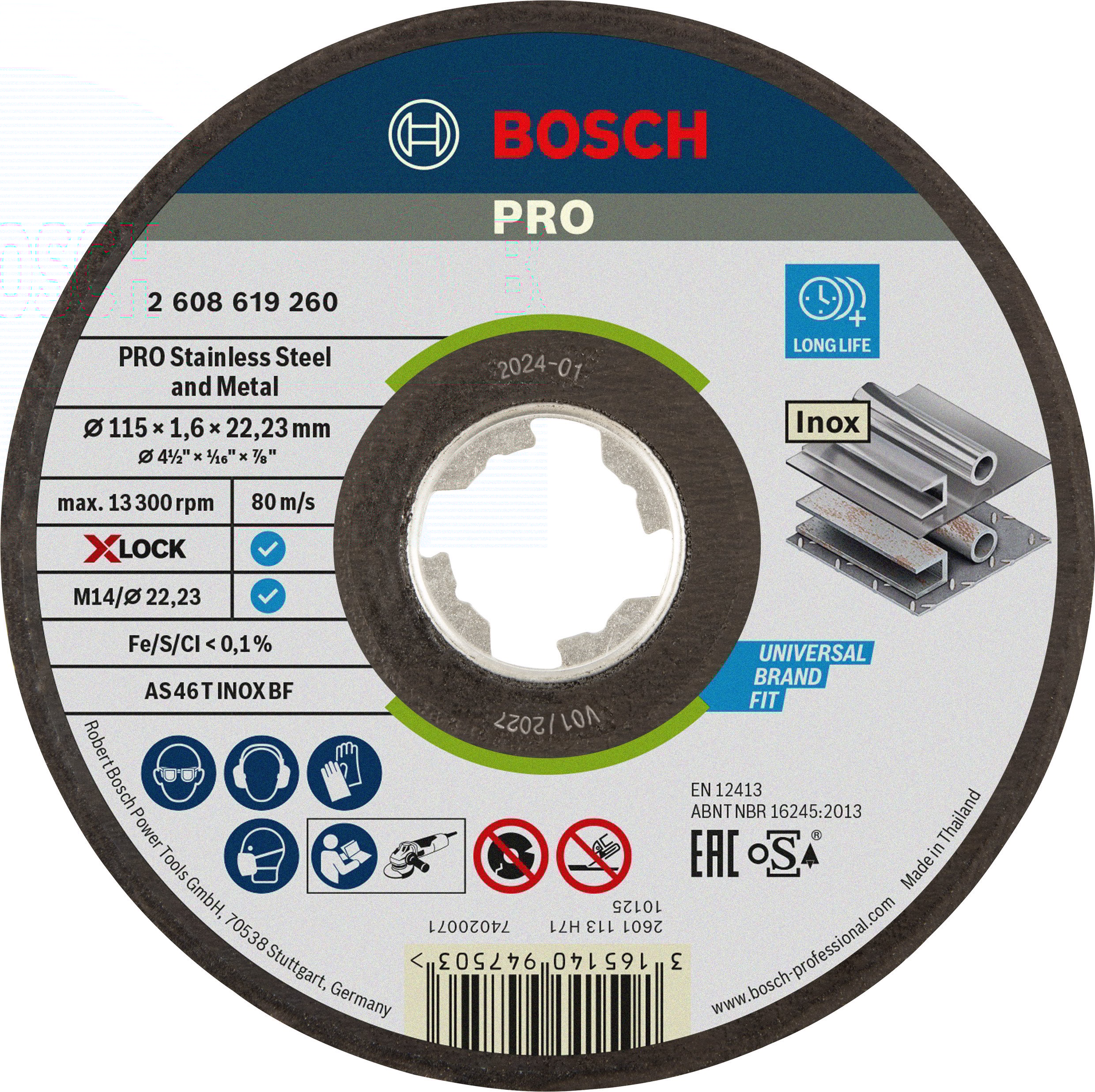 Bosch Accessoires X-LOCK Slijpschijf Expert for Inox 115x1.6x22.23mm, recht - 1 stuk(s) - 2608619260