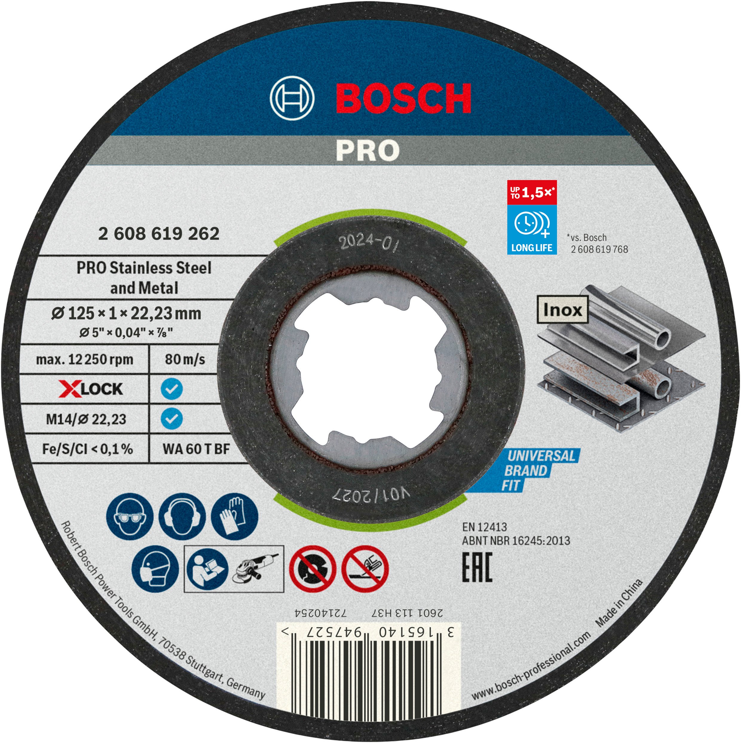 Bosch Accessoires X-LOCK Slijpschijf Standard for Inox 125x1x22.23mm, recht - 25 stuk(s) - 2608619262