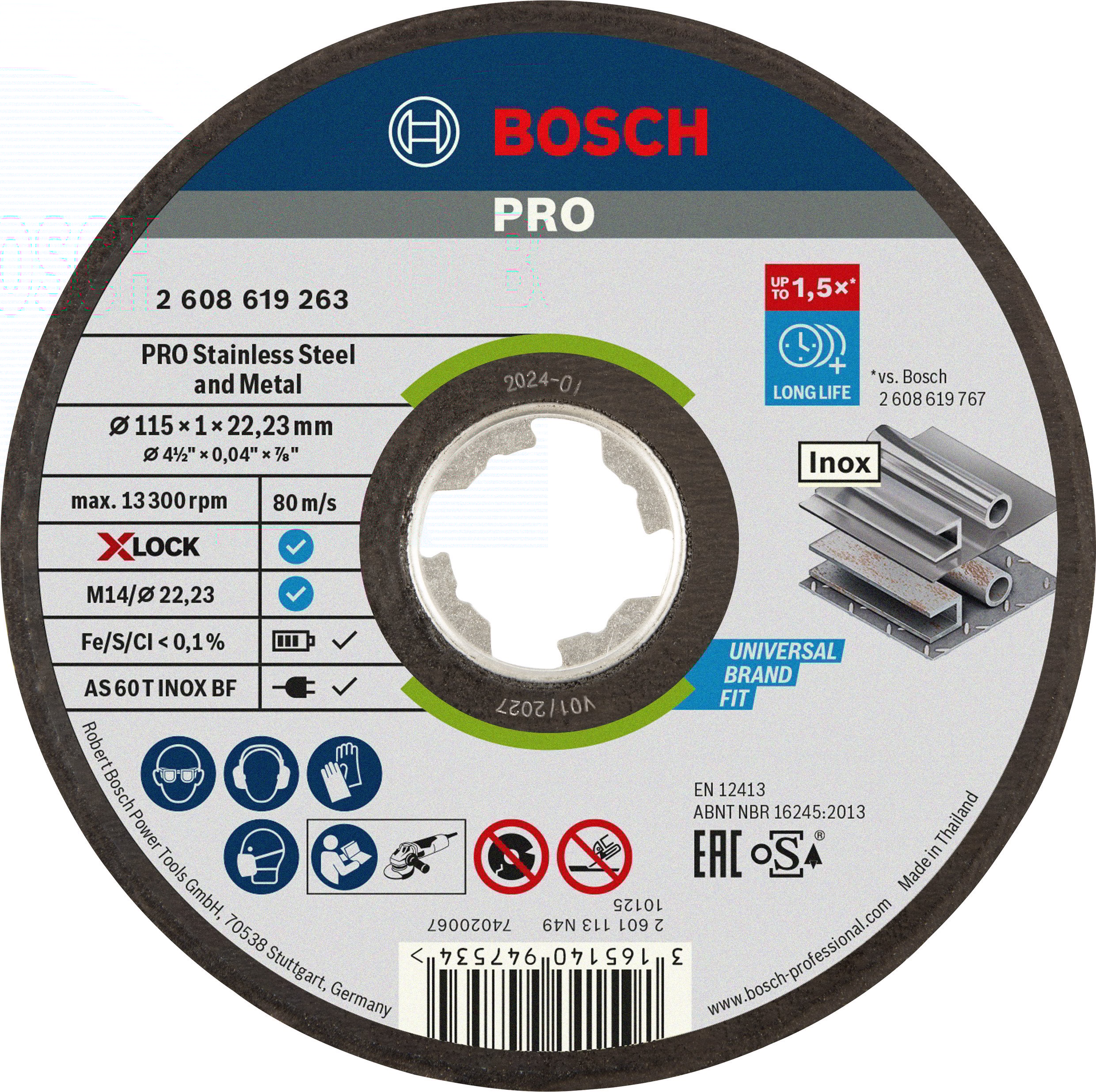 Bosch Accessoires X-LOCK Slijpschijf Expert for Inox & Metal 115x1x22.23mm, recht - 1 stuk(s) - 2608619263