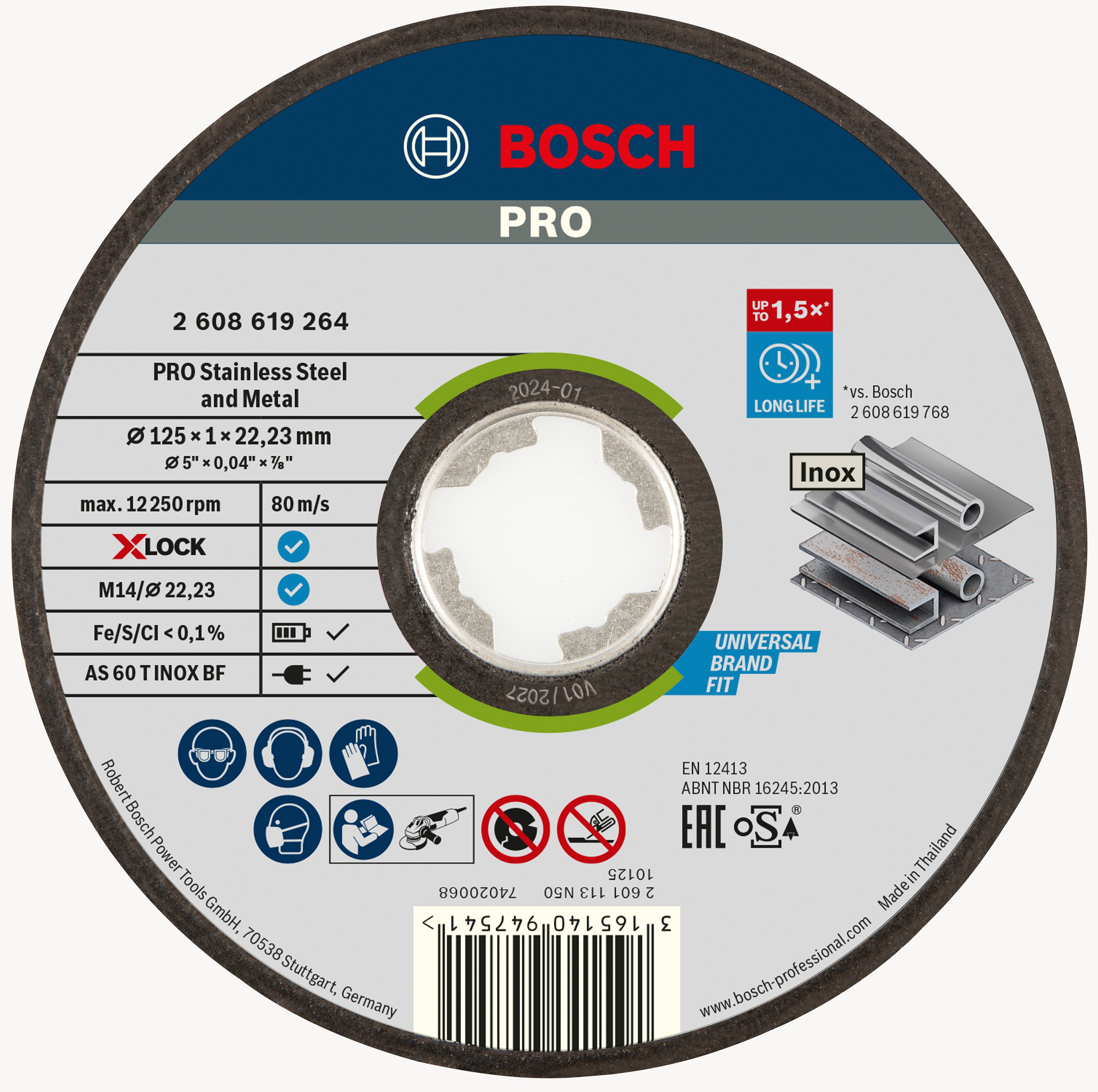 Bosch Accessoires X-LOCK Slijpschijf Expert for Inox & Metal 125x1x22.23mm, recht - 1 stuk(s) - 2608619264