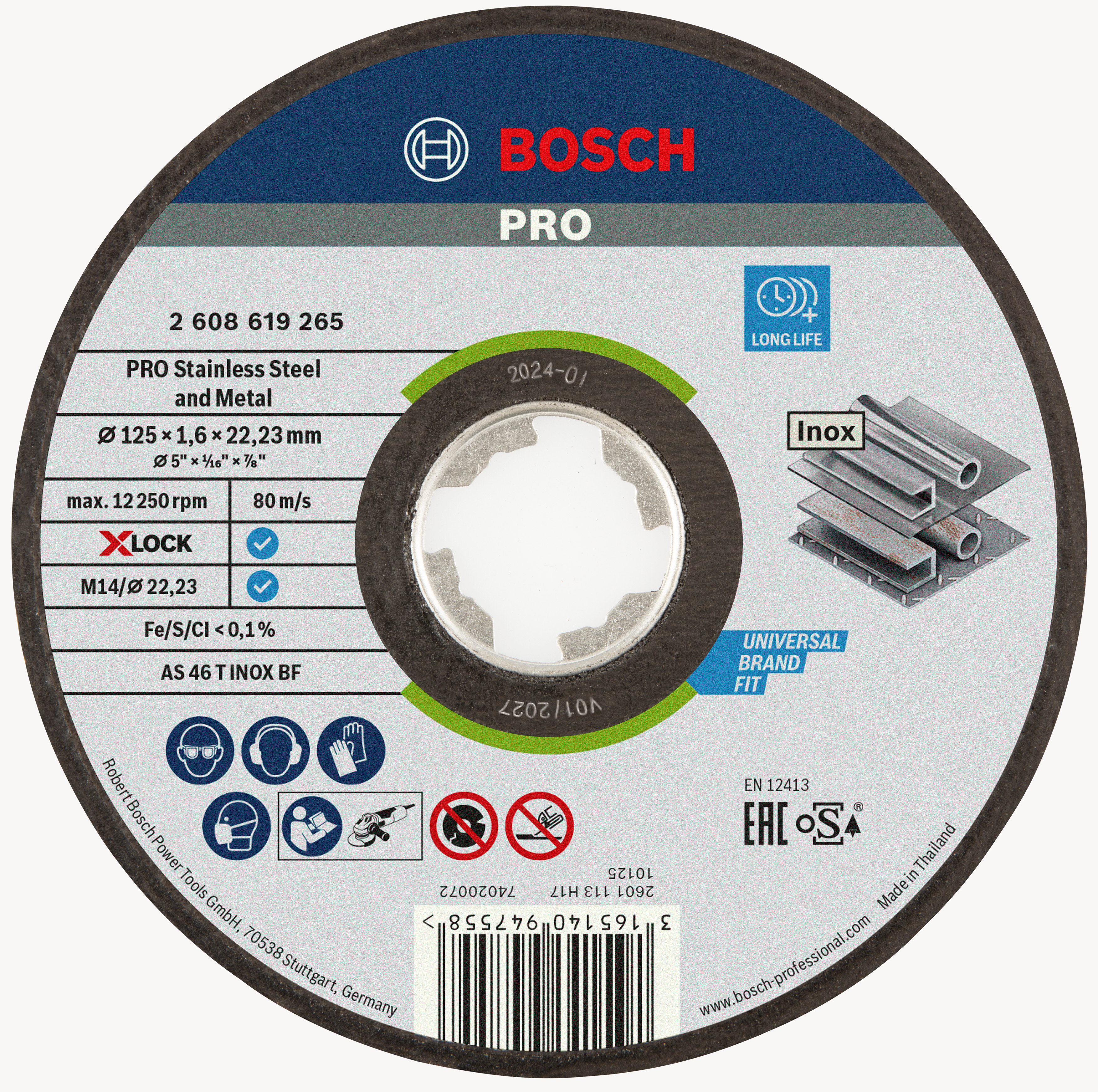 Bosch Accessoires X-LOCK Slijpschijf Expert for Inox 125x1.6x22.23mm, recht - 1 stuk(s) - 2608619265