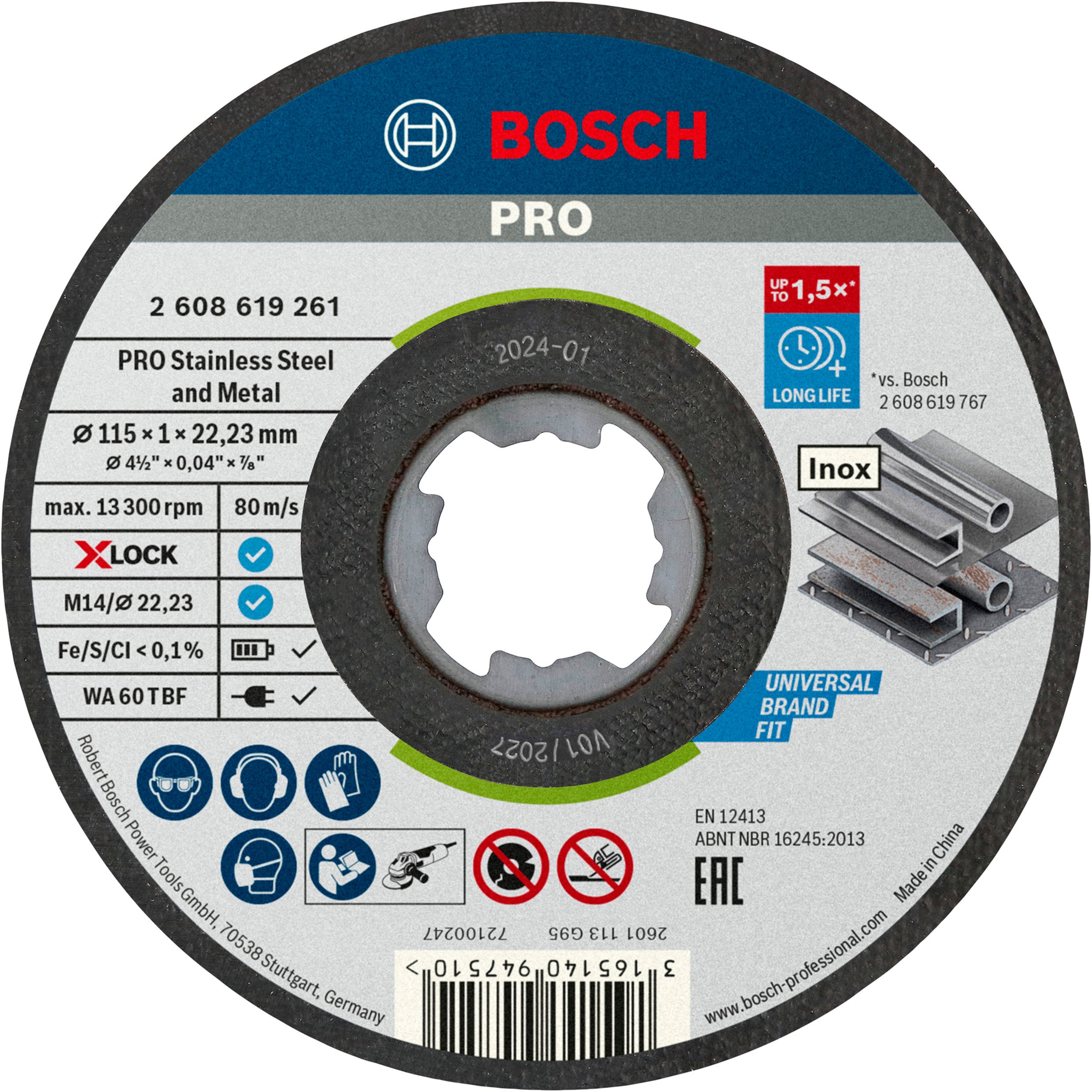 Bosch Accessoires X-LOCK Slijpschijfblik 10x Standard for Inox 10x115x1x22.23mm, recht - 1 stuk(s) - 2608619266
