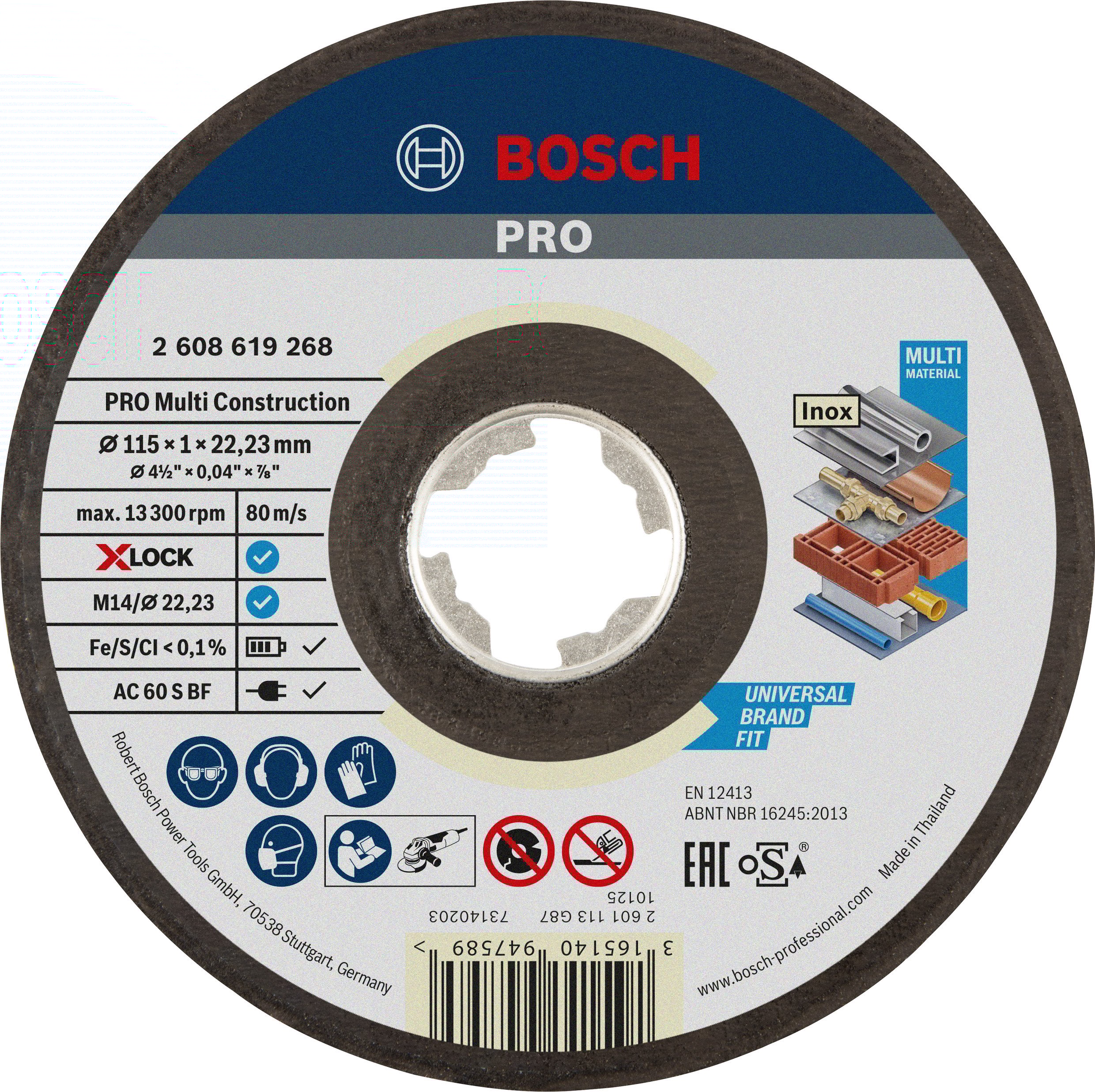 Bosch Accessoires X-LOCK Slijpschijf Multi Construction 115x1x22.23mm, recht - 1 stuk(s) - 2608619268