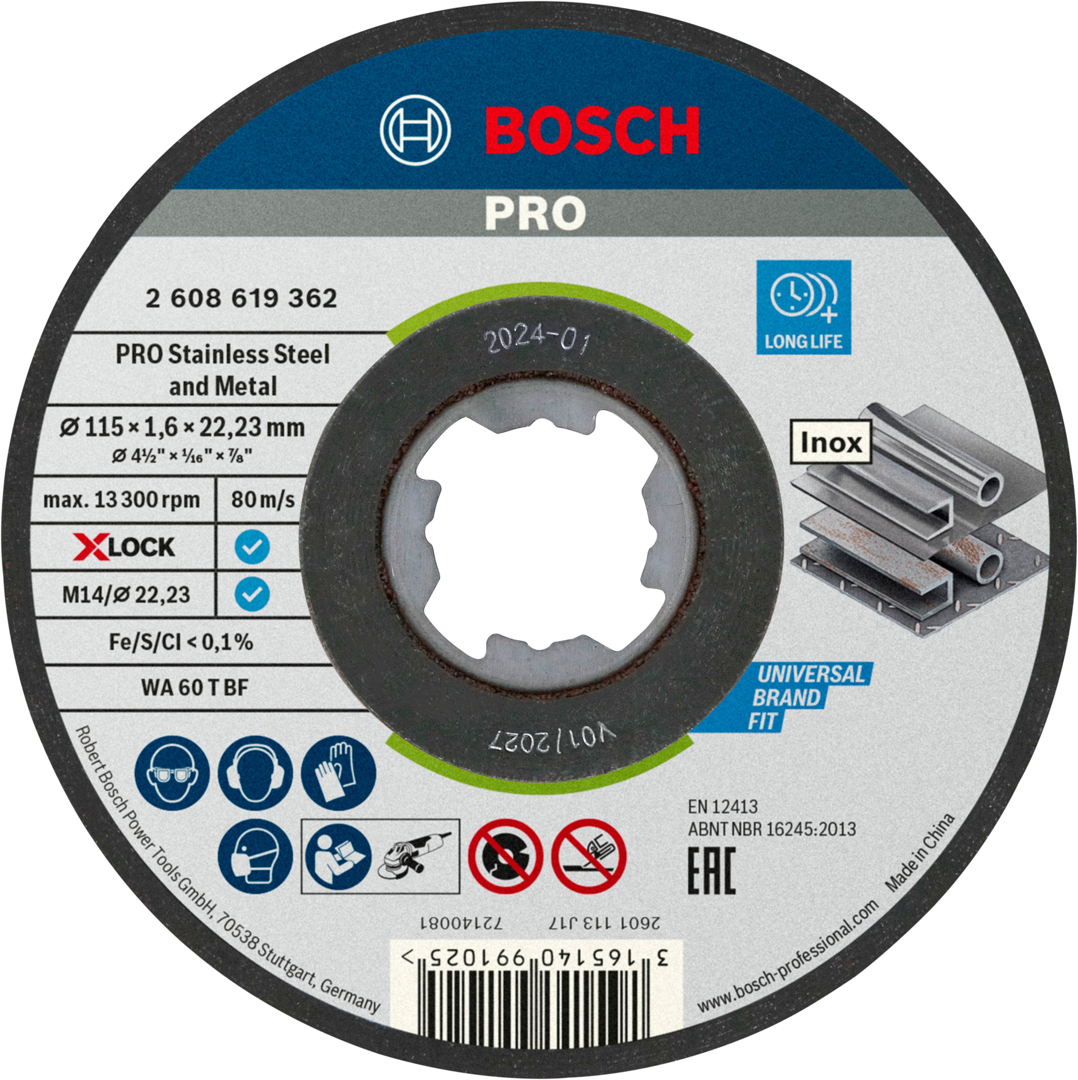 Bosch Accessoires Doorslijpschijf X-Lock Sfinox 115X1.6 mm - 2608619362
