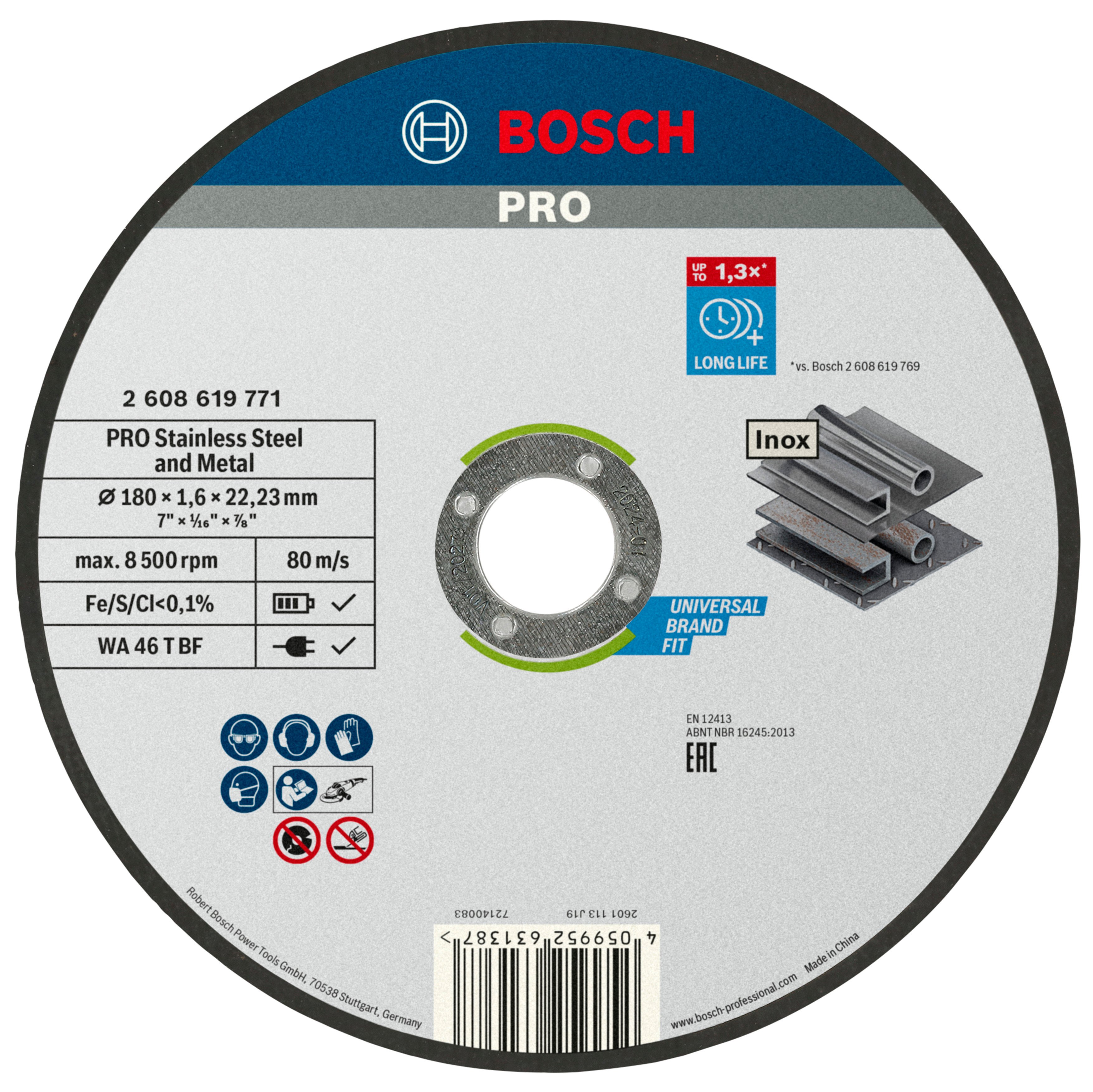 Bosch Accessoires Doorslijpschijf Standard for Inox 180x1.6x22.23mm recht - 2608619771