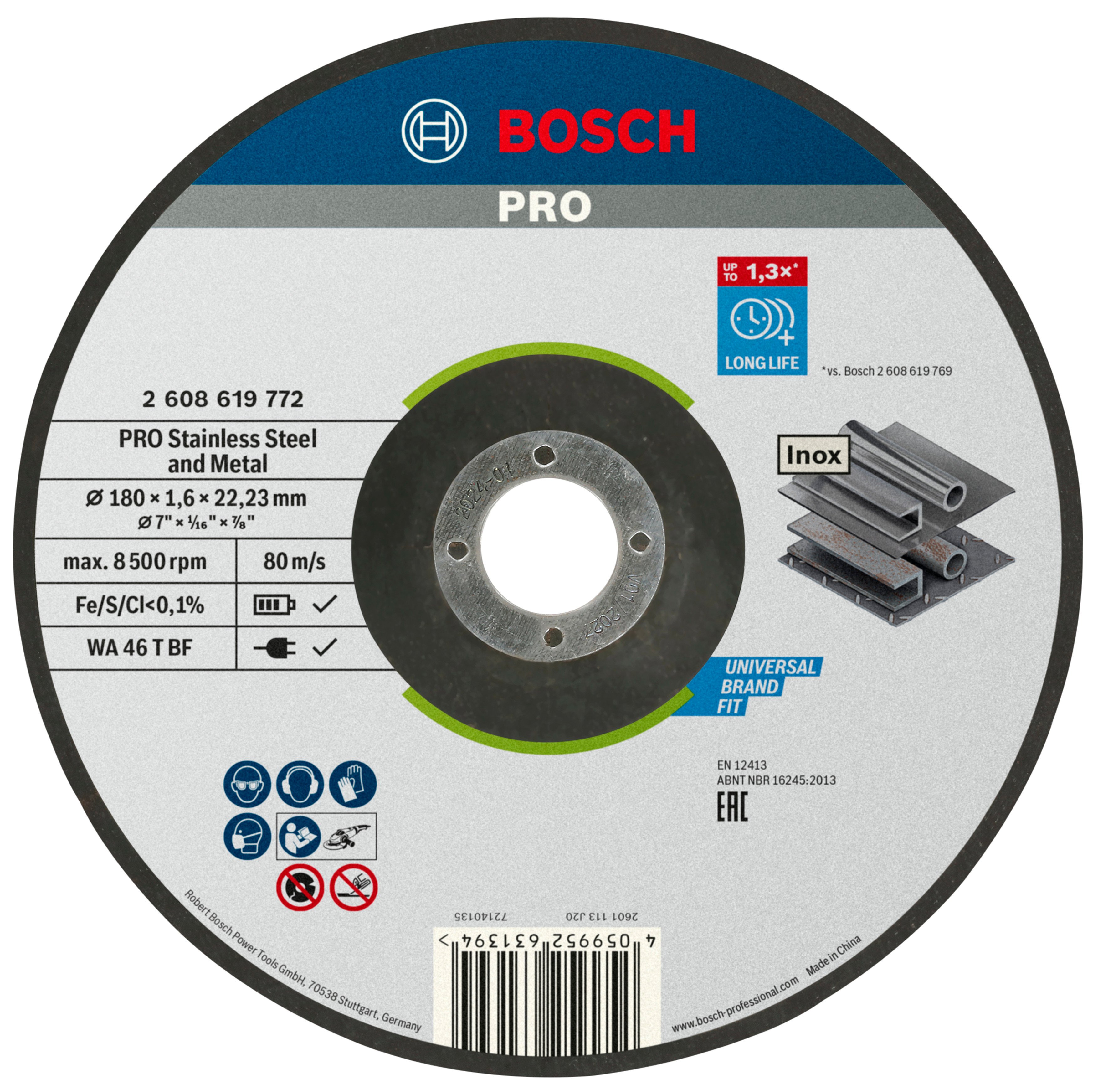 Bosch Accessoires Doorslijpschijf Standard for Inox 180x1.6x22.23mm gebogen - 2608619772