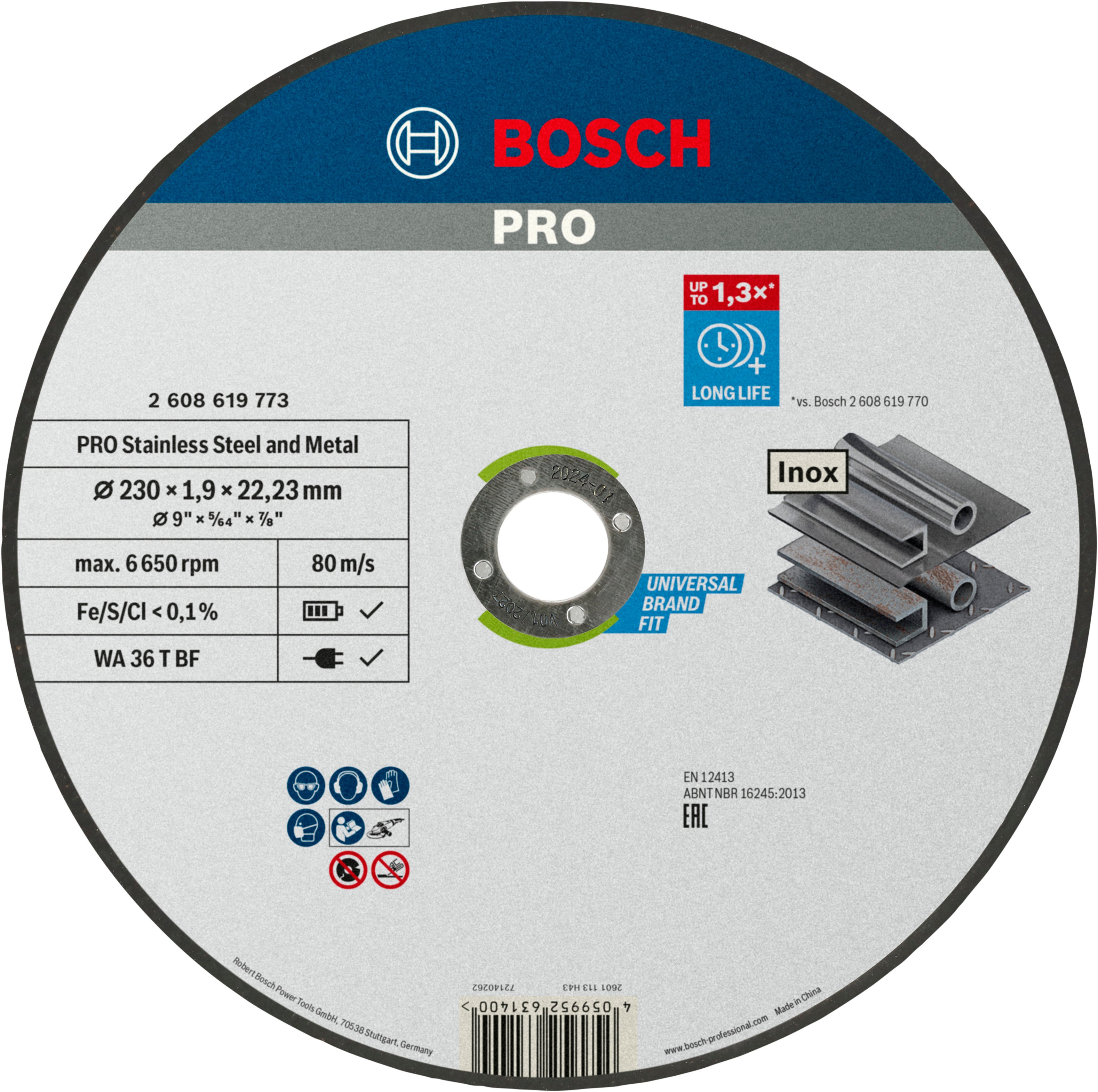 Bosch Accessoires Doorslijpschijf Standard for Inox 230x1.9x22.23mm recht - 2608619773