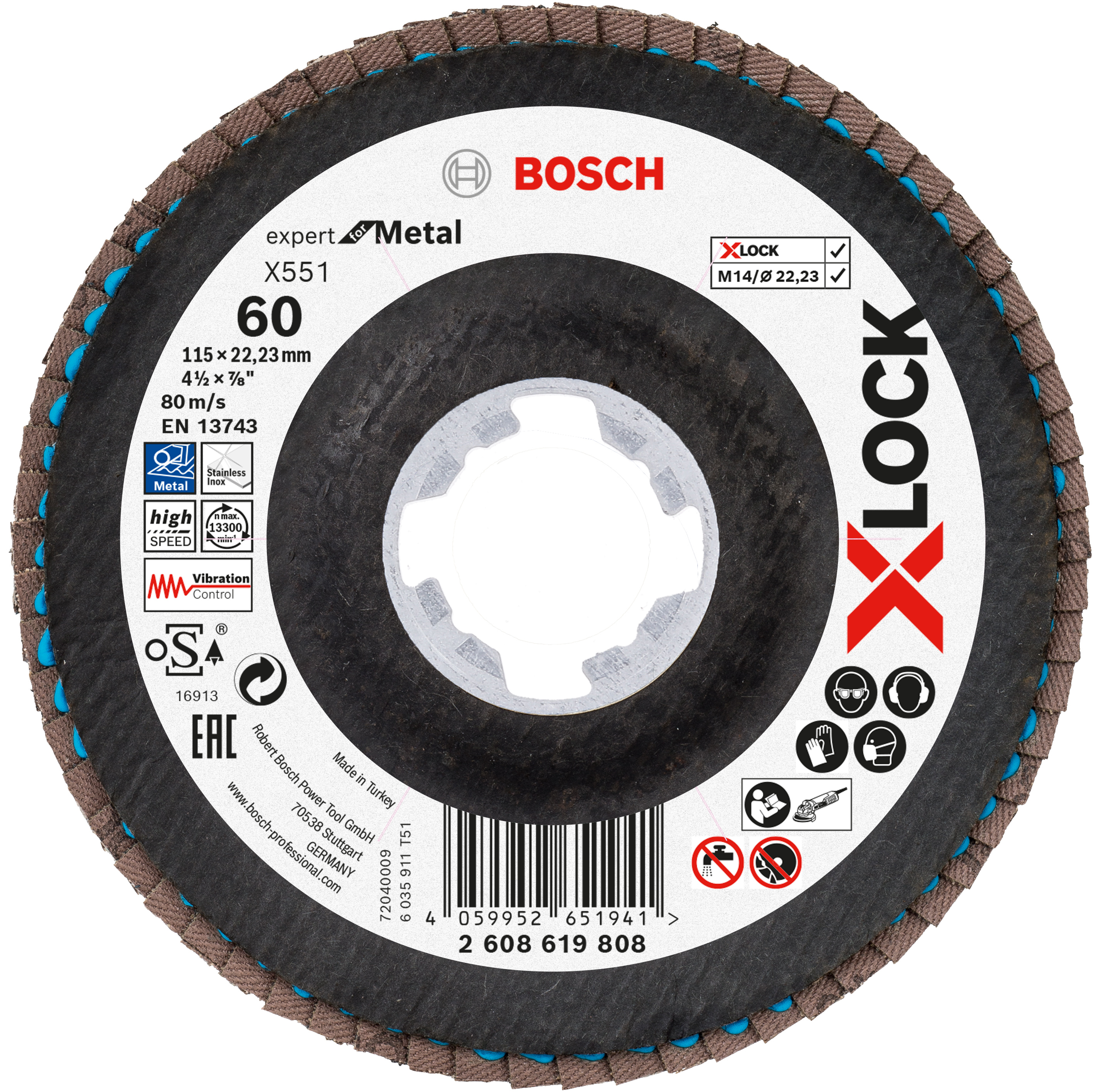 Bosch Accessoires Lamellenschijf X551 115mm G60 Fiber schuin X-LOCK 2608619808