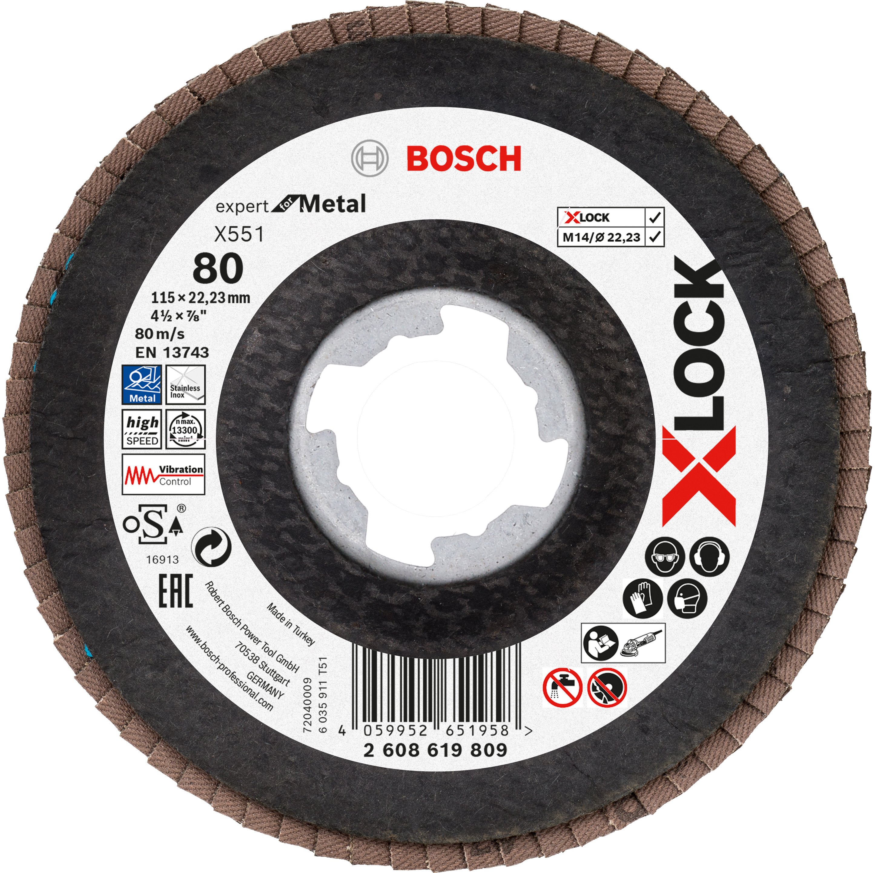 Bosch Accessoires Lamellenschijf X551 115mm G80 Fiber schuin X-LOCK 2608619809