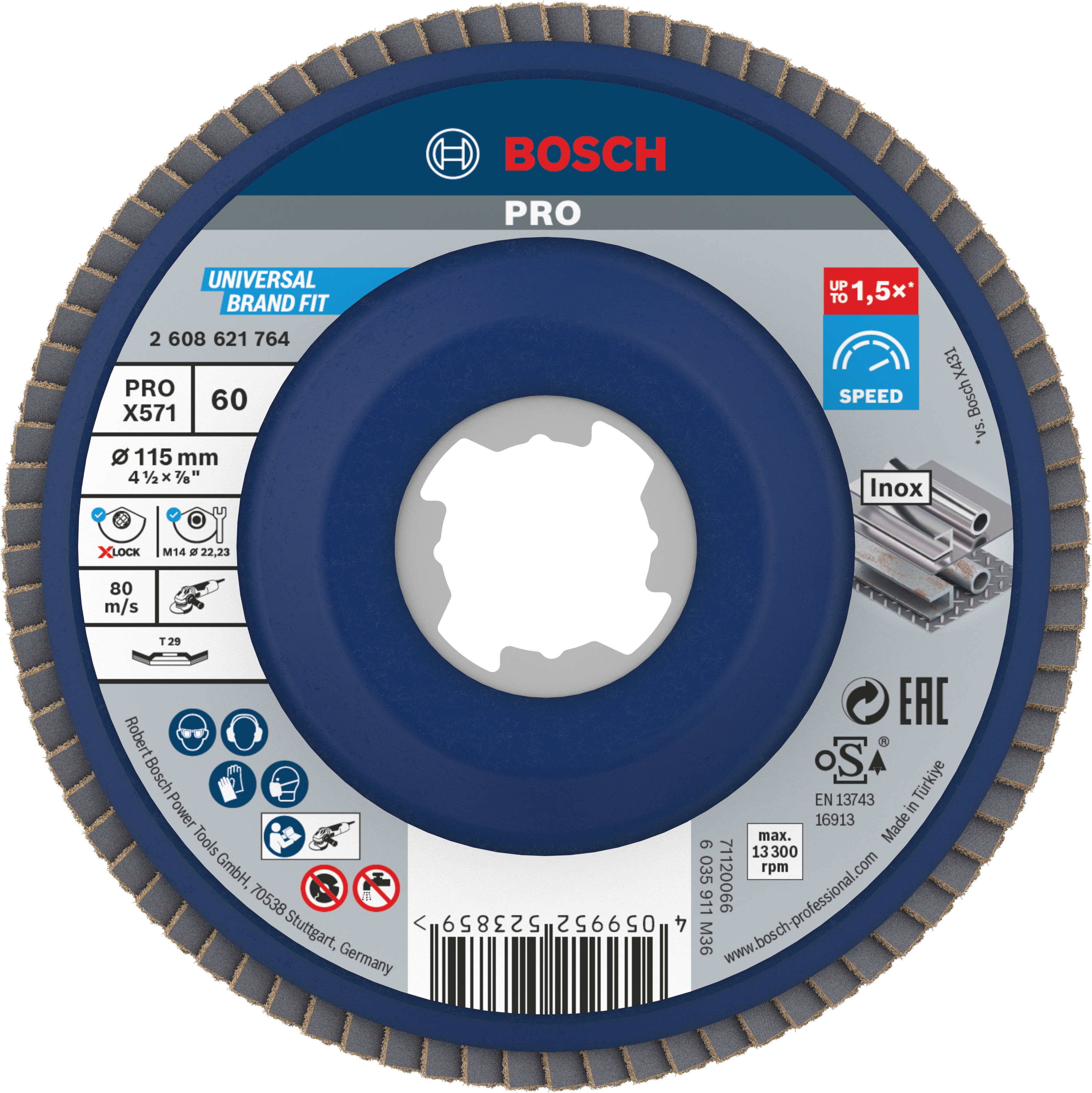 Bosch Accessoires X-LOCK Lamellenschijf schuin, kunststof Ø115mm, G 60, X571, Best for Metal - 2608621764