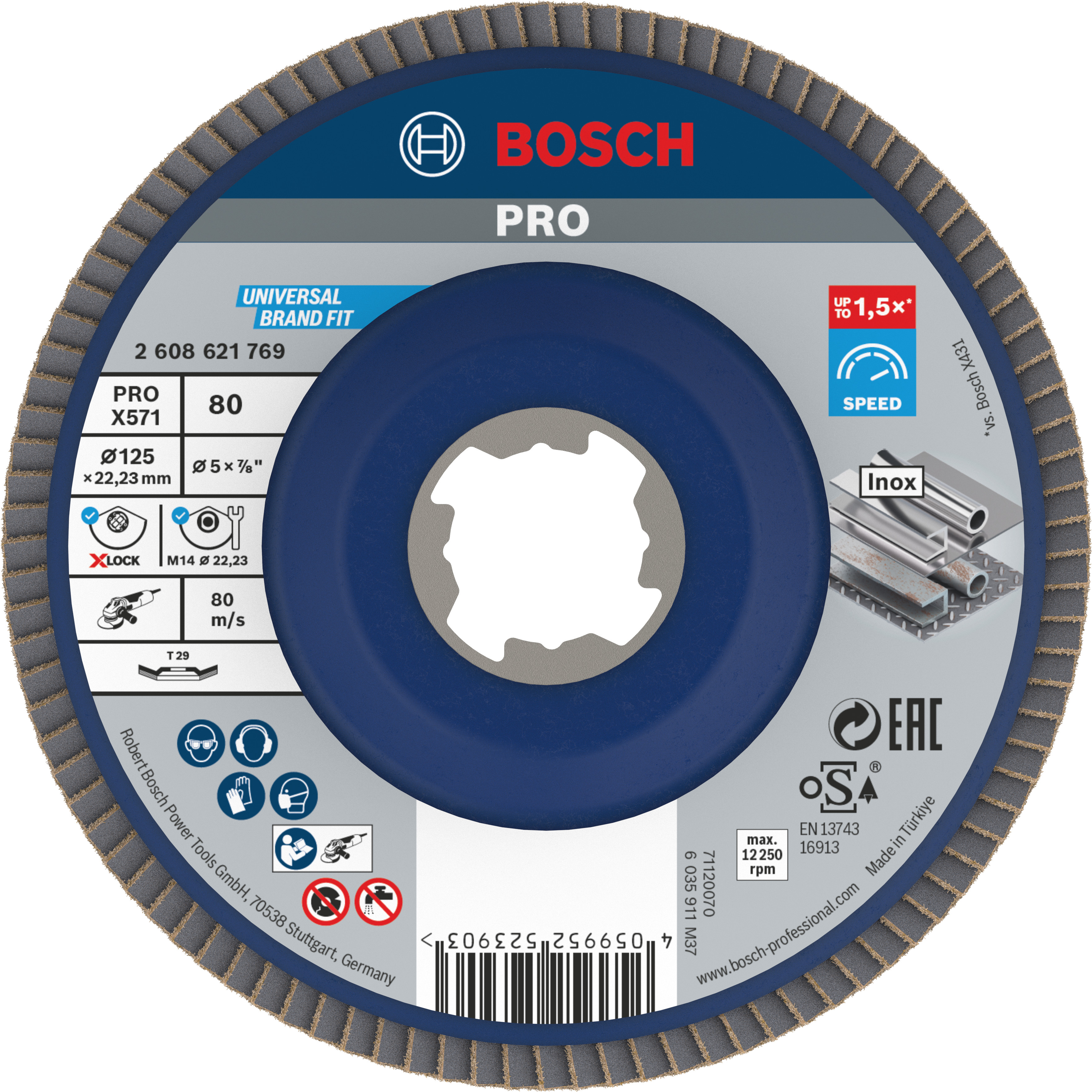 Bosch Accessoires X-LOCK Lamellenschijf schuin, kunststof Ø125mm, G 80, X571, 
Best for Metal - 2608621769