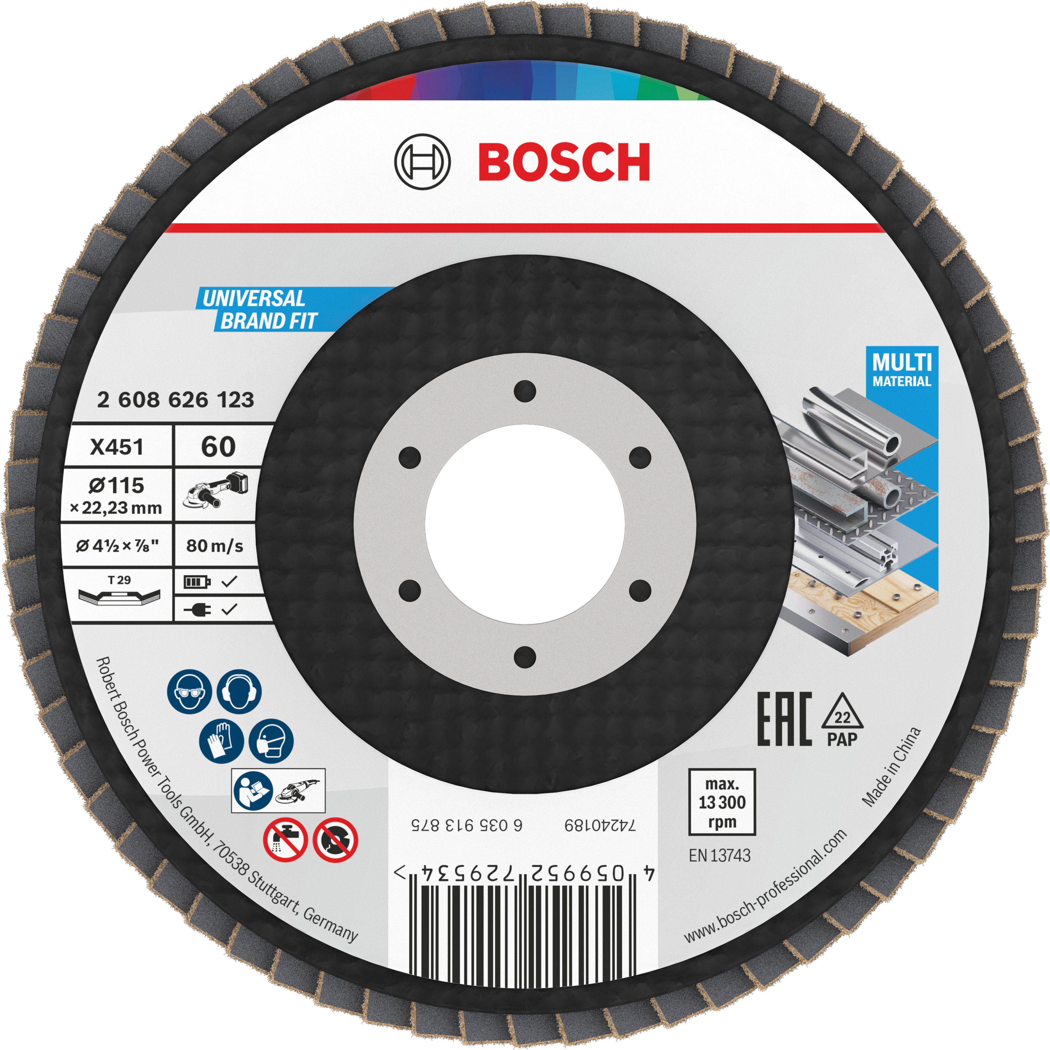 Bosch Accessoires X451 Lamellenschuurschijf | 115 x 22,23 mm | G60 | T29 - 2608626123