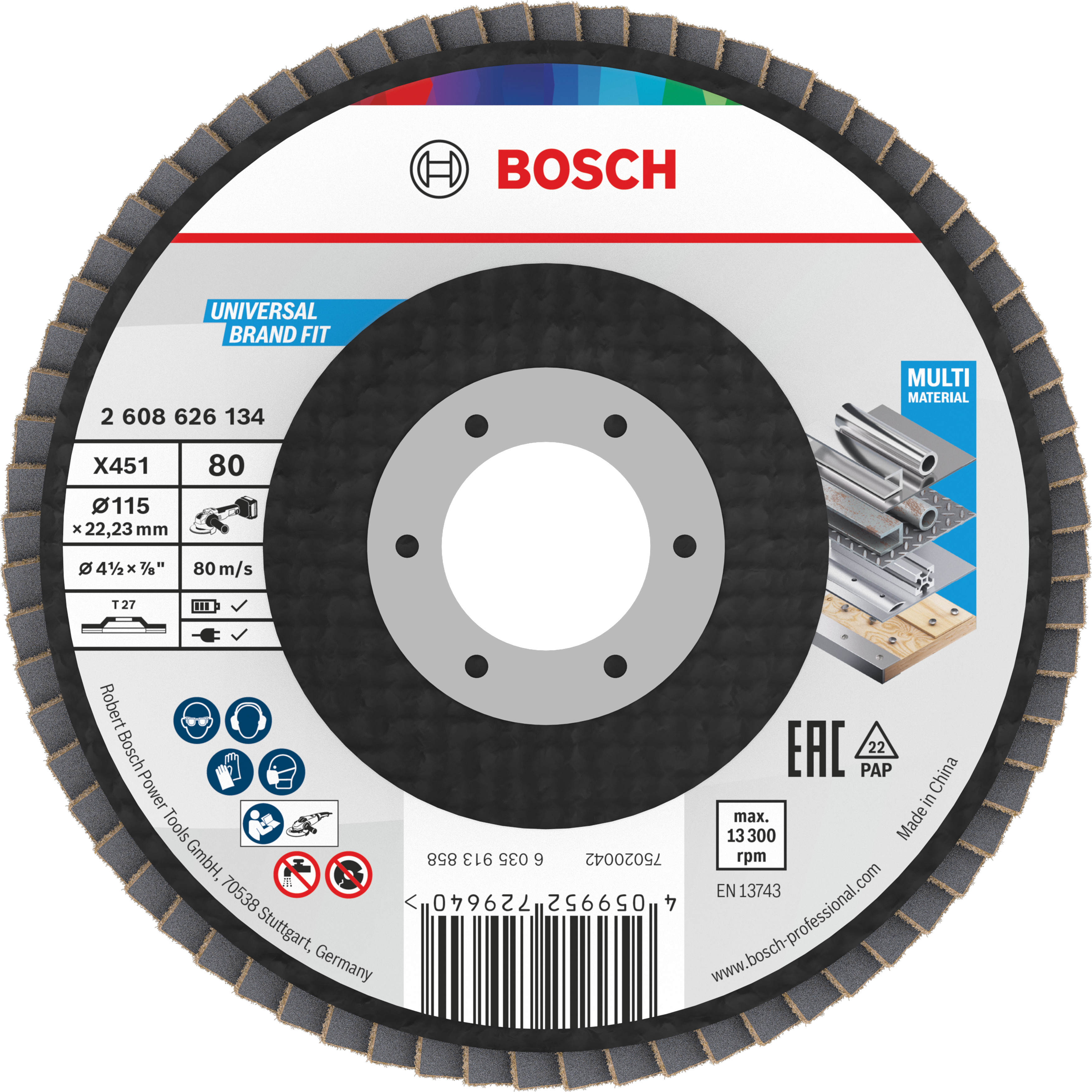 Bosch Accessoires X451 Lamellenschuurschijf | 115 x 22,23 mm | G80 | T27 - 2608626134