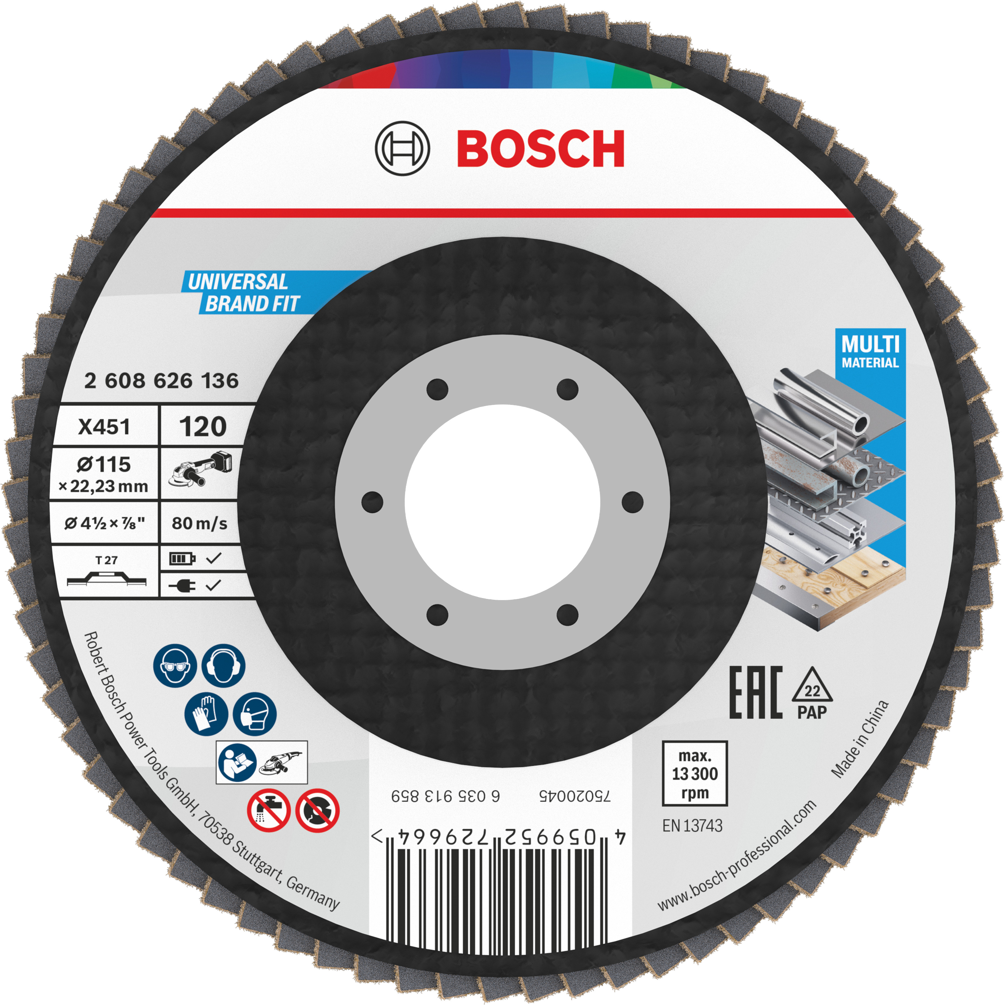 Bosch Accessoires X451 Lamellenschuurschijf | 115 x 22,23 mm | G120 | T27 - 2608626136