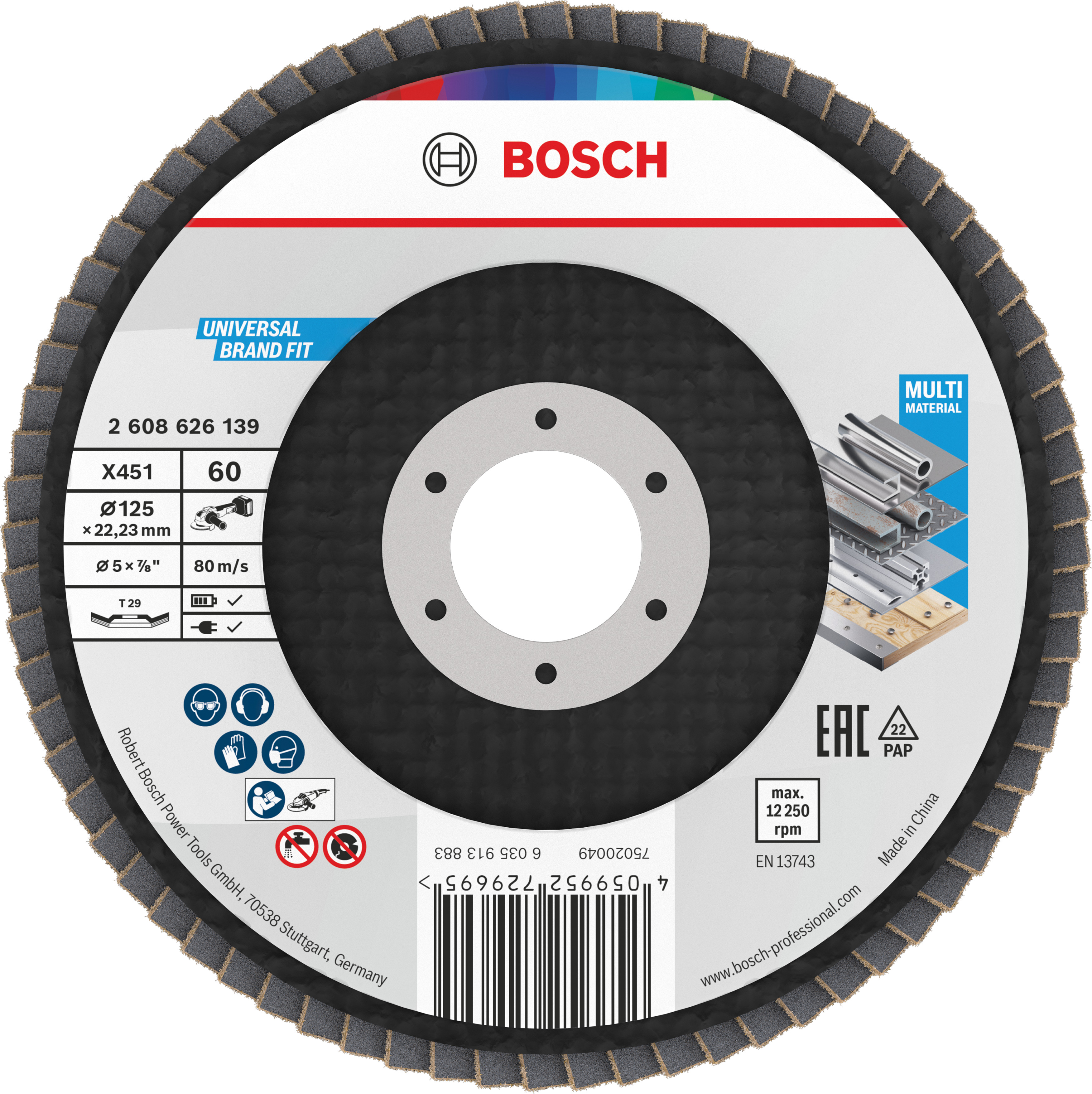 Bosch Accessoires X451 Lamellenschuurschijf | 125 x 22,23 mm | G60 | T29 - 2608626139