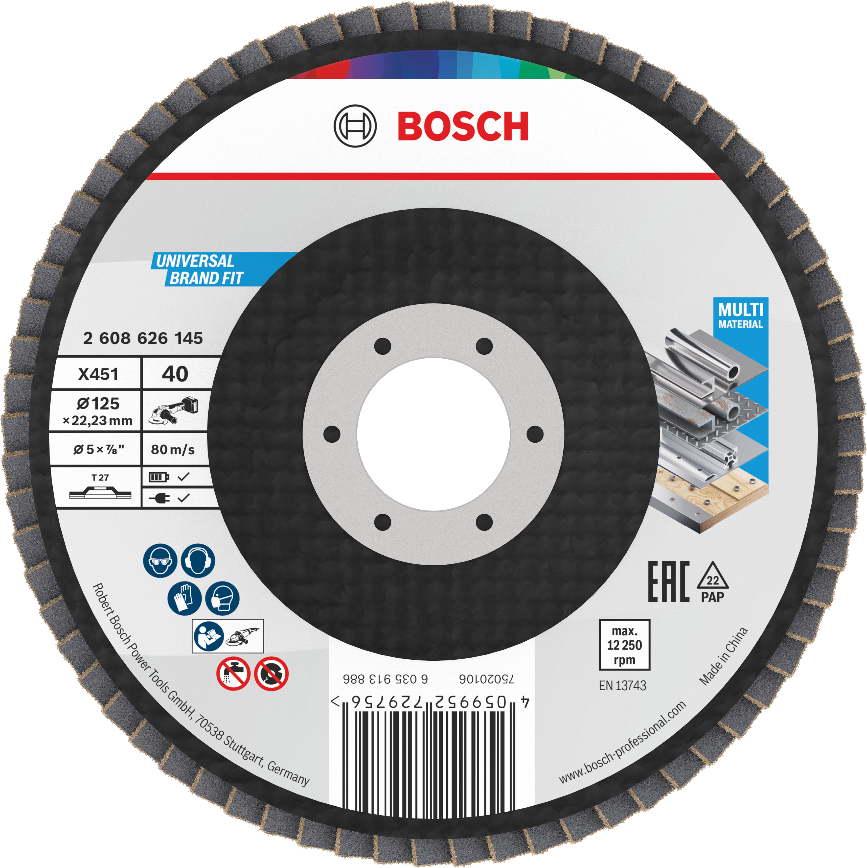 Bosch Accessoires X451 Lamellenschuurschijf | 125 x 22,23 mm | G40 | T27 - 2608626145