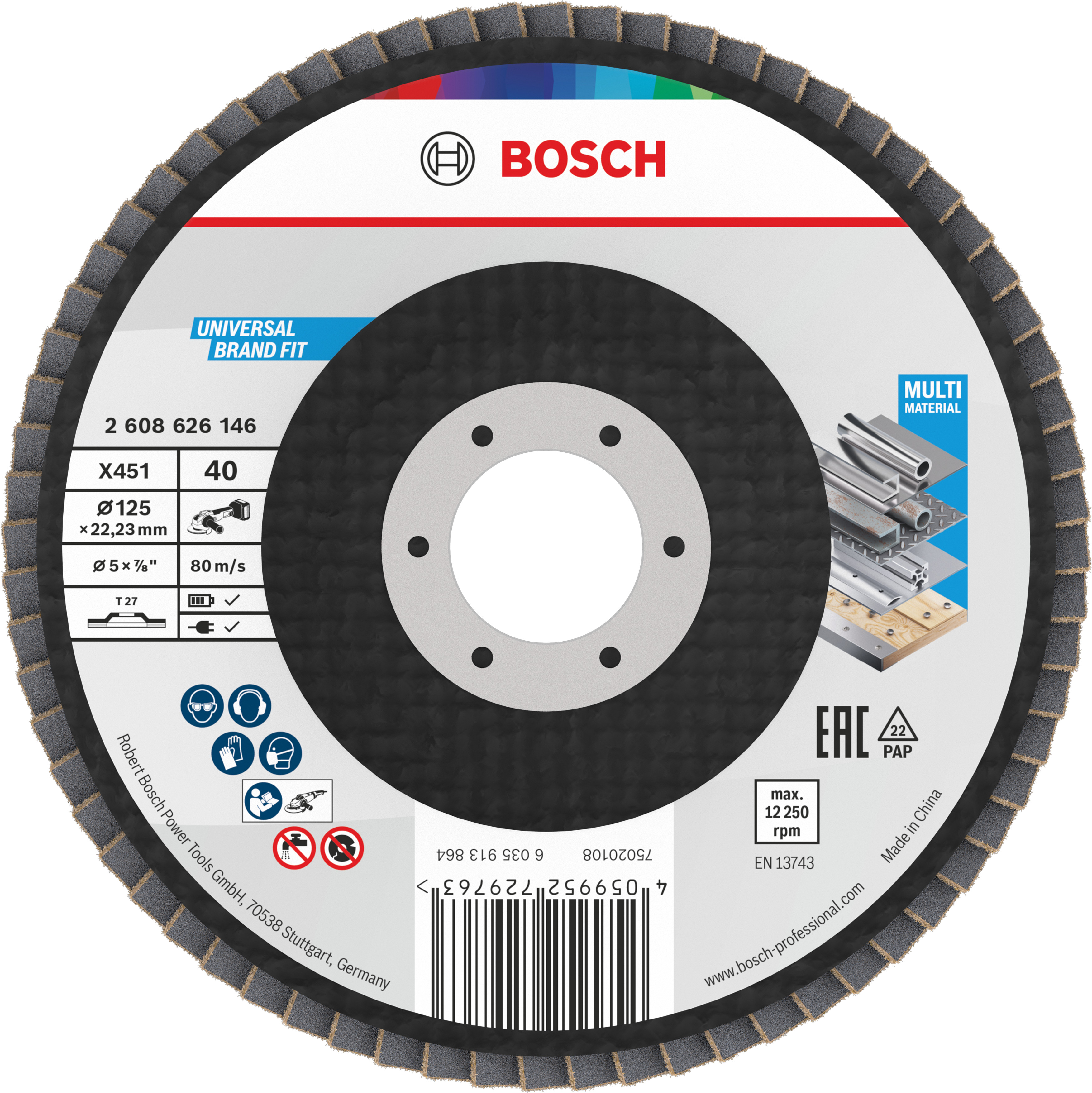 Bosch Accessoires X451 Lamellenschuurschijf | 125 x 22,23 mm | G40 | T27 - 2608626146