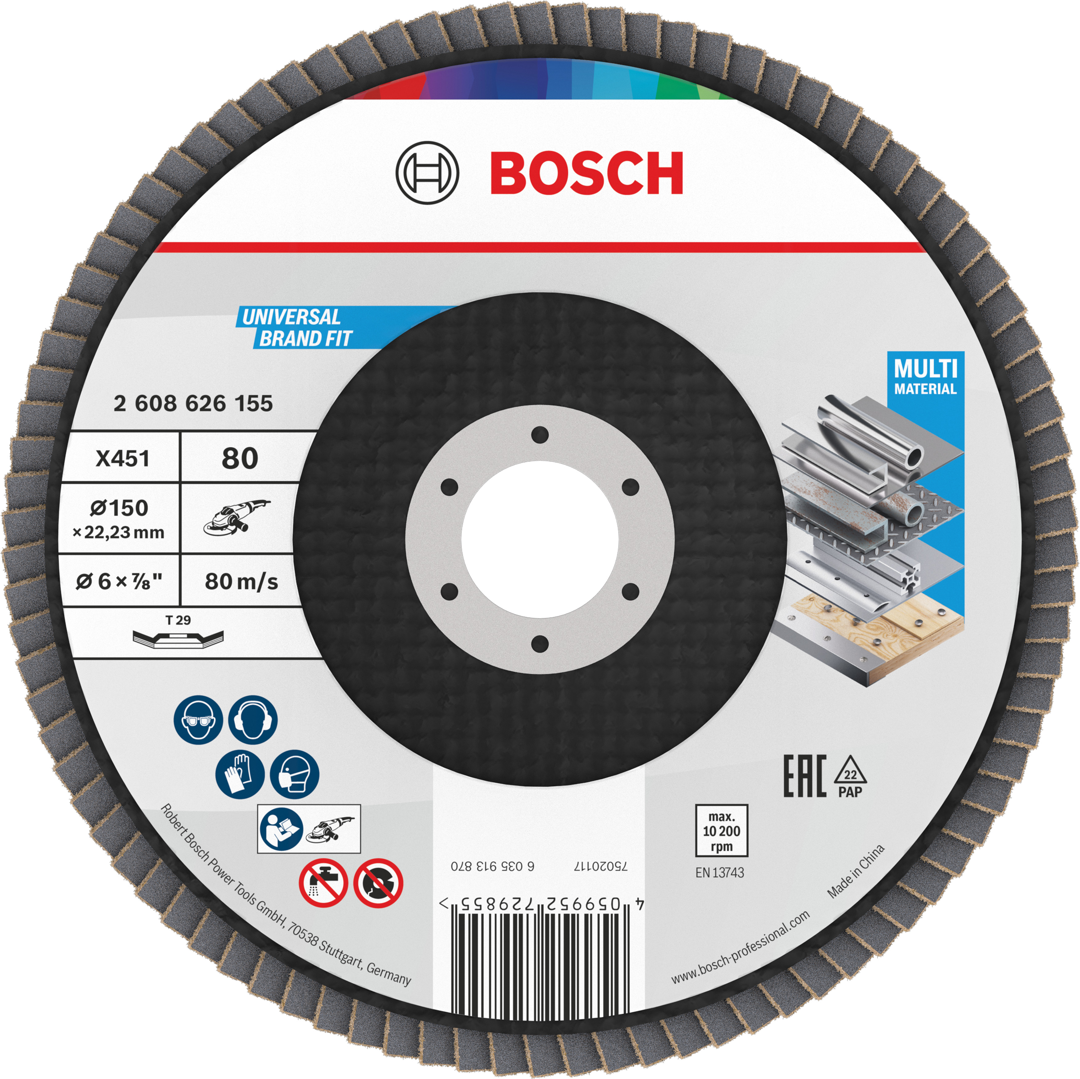 Bosch Accessoires X451 Lamellenschuurschijf | 150 x 22,23 mm | G80 | T29 - 2608626155